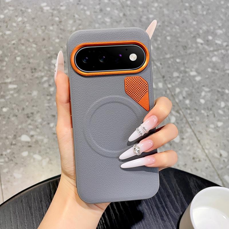 For Google Pixel 11 Pro PC + TPU + Leather Cooling Holes MagSafe Phone Case(Grey) - Shopkiz.com