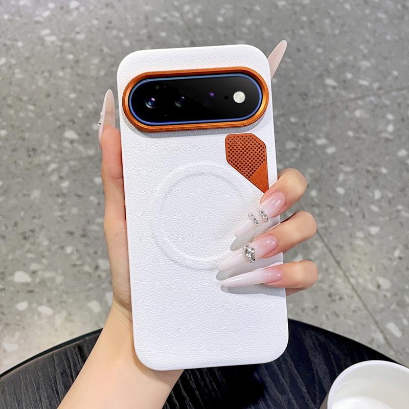 For Google Pixel 11 Pro XL PC + TPU + Leather Cooling Holes MagSafe Phone Case(White) - Shopkiz.com