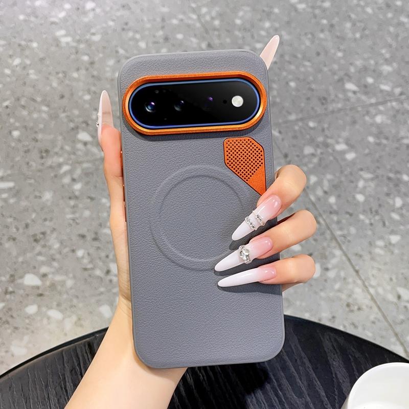 For Google Pixel 11 Pro XL PC + TPU + Leather Cooling Holes MagSafe Phone Case(Grey) - Shopkiz.com
