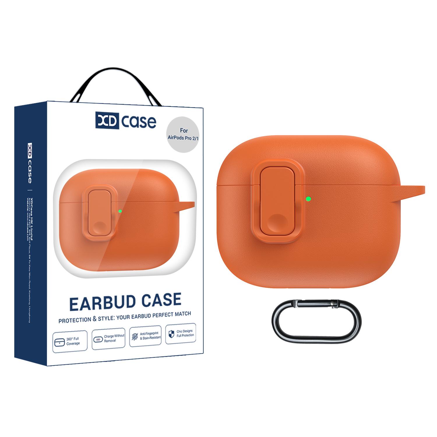 For AirPods Pro 2 / 1 XDcase Faux Leather Texture Security Lock TPU Earbud Case(Orange) - Shopkiz.com