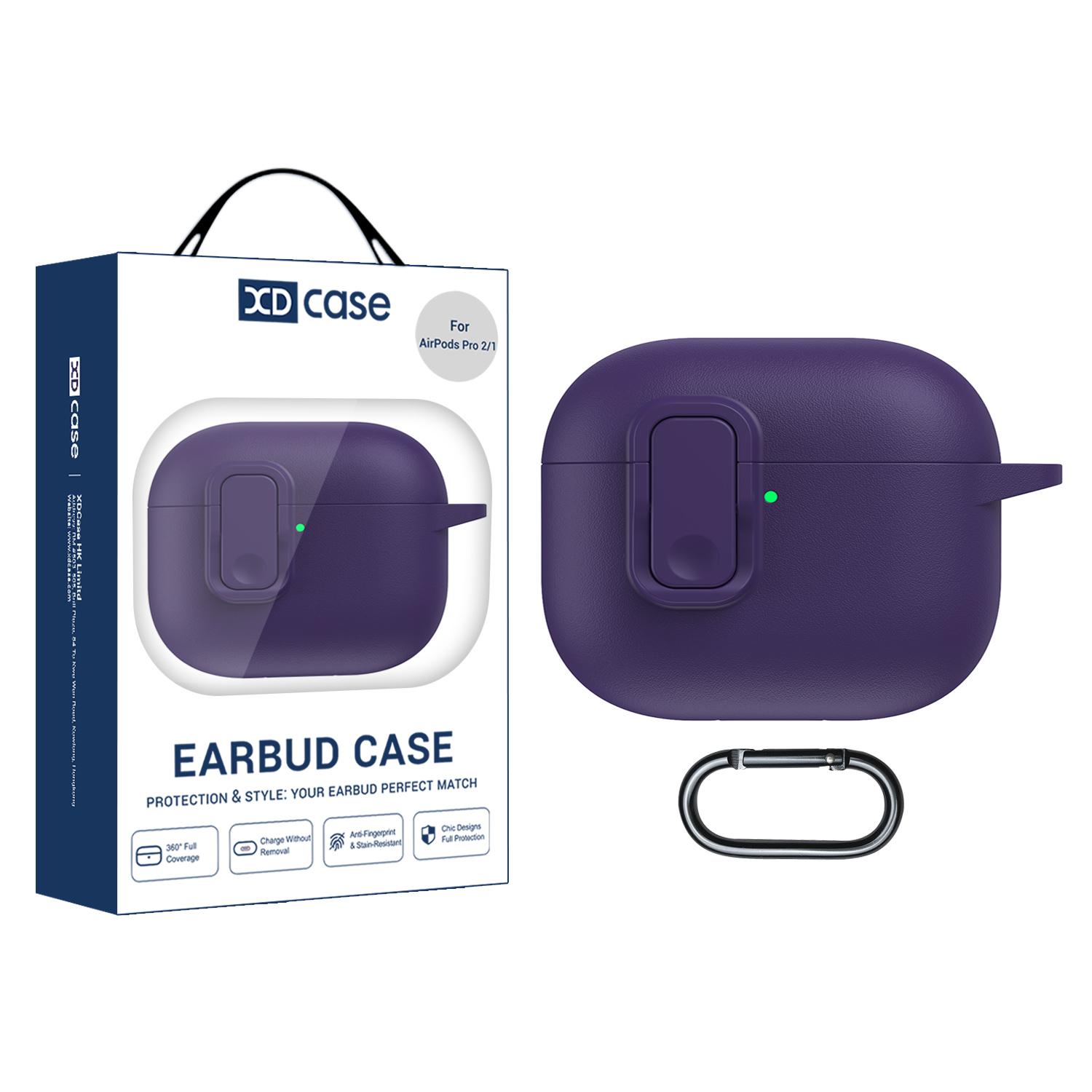 For AirPods Pro 2 / 1 XDcase Faux Leather Texture Security Lock TPU Earbud Case(Purple) - Shopkiz.com