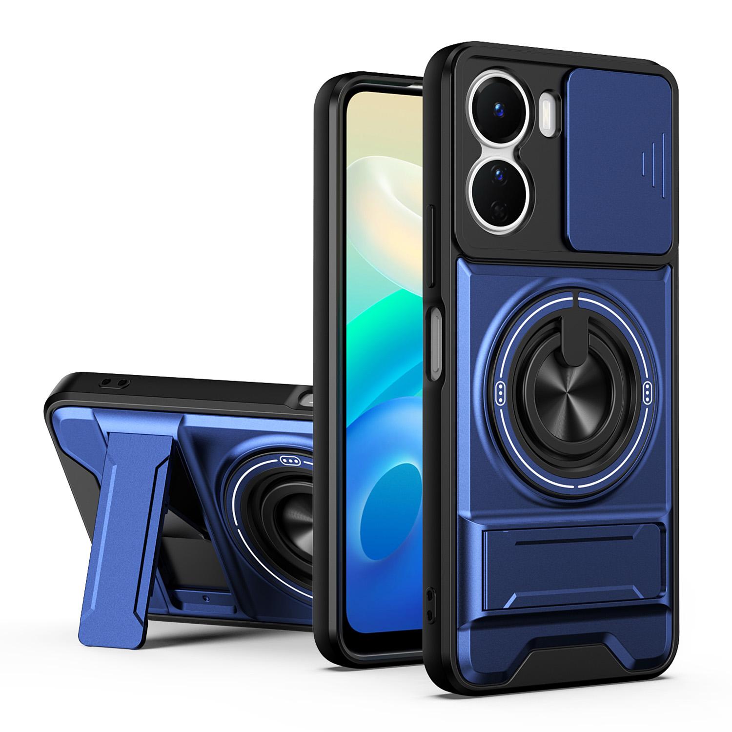 For vivo Y16 4G Lens Sliding Window Multifunctional Magnetic Shockproof Phone Case(Royal Blue) - Shopkiz.com