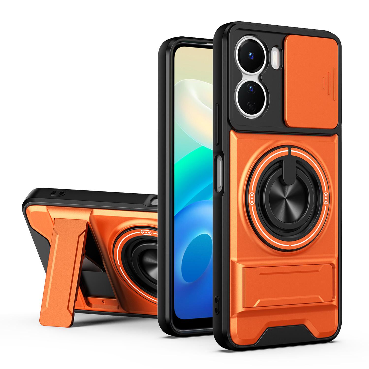 For vivo Y16 4G Lens Sliding Window Multifunctional Magnetic Shockproof Phone Case(Orange) - Shopkiz.com