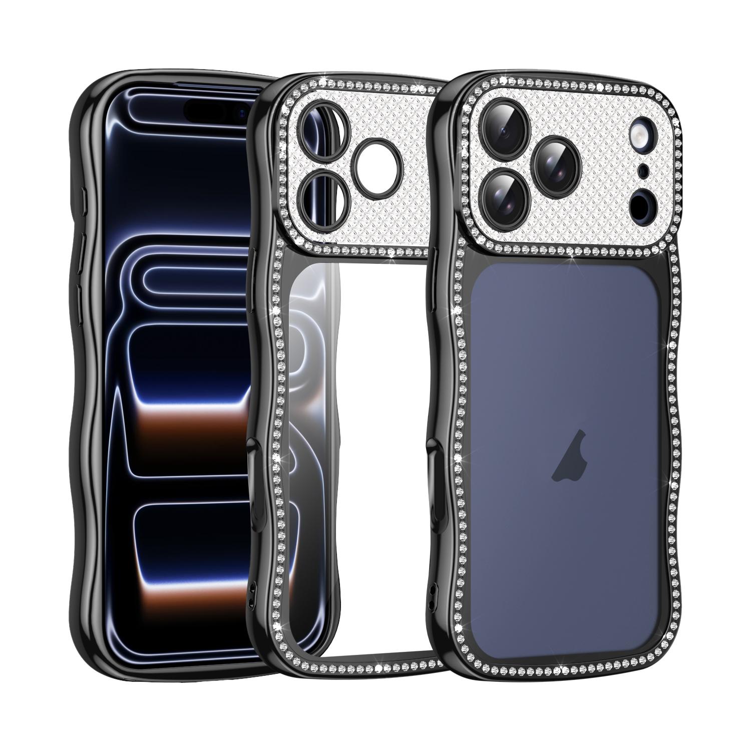 For iPhone 17 Pro Wave Twisting Star Diamond Shockproof Electroplate TPU Phone Case(Black) - Shopkiz.com