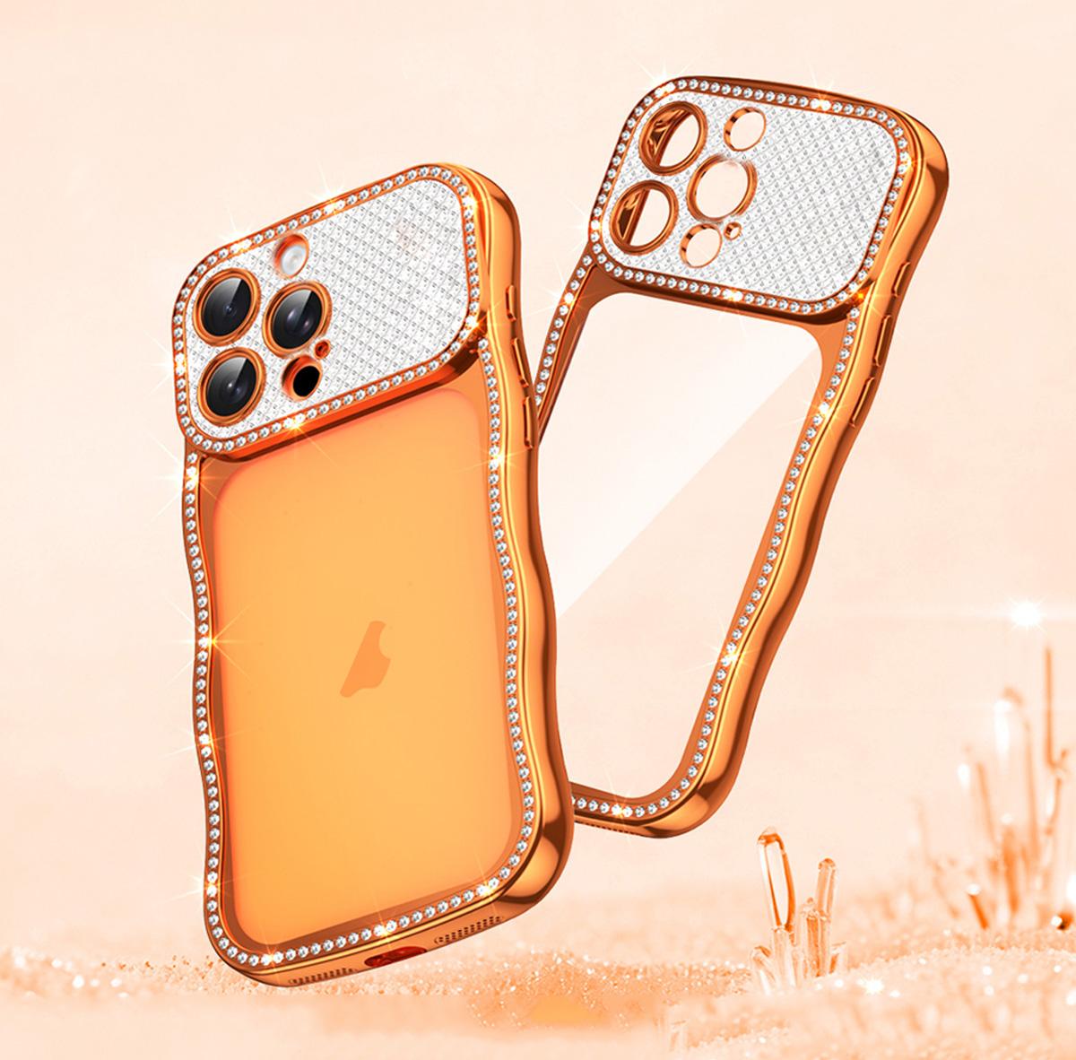 For iPhone 16 Pro Wave Twisting Star Diamond Shockproof Electroplate TPU Phone Case(Orange) - Shopkiz.com