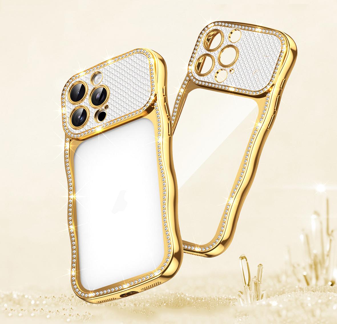 For iPhone 16 Pro Wave Twisting Star Diamond Shockproof Electroplate TPU Phone Case(Gold) - Shopkiz.com