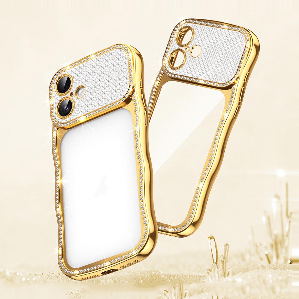 For iPhone 16 Wave Twisting Star Diamond Shockproof Electroplate TPU Phone Case(Gold) - Shopkiz.com