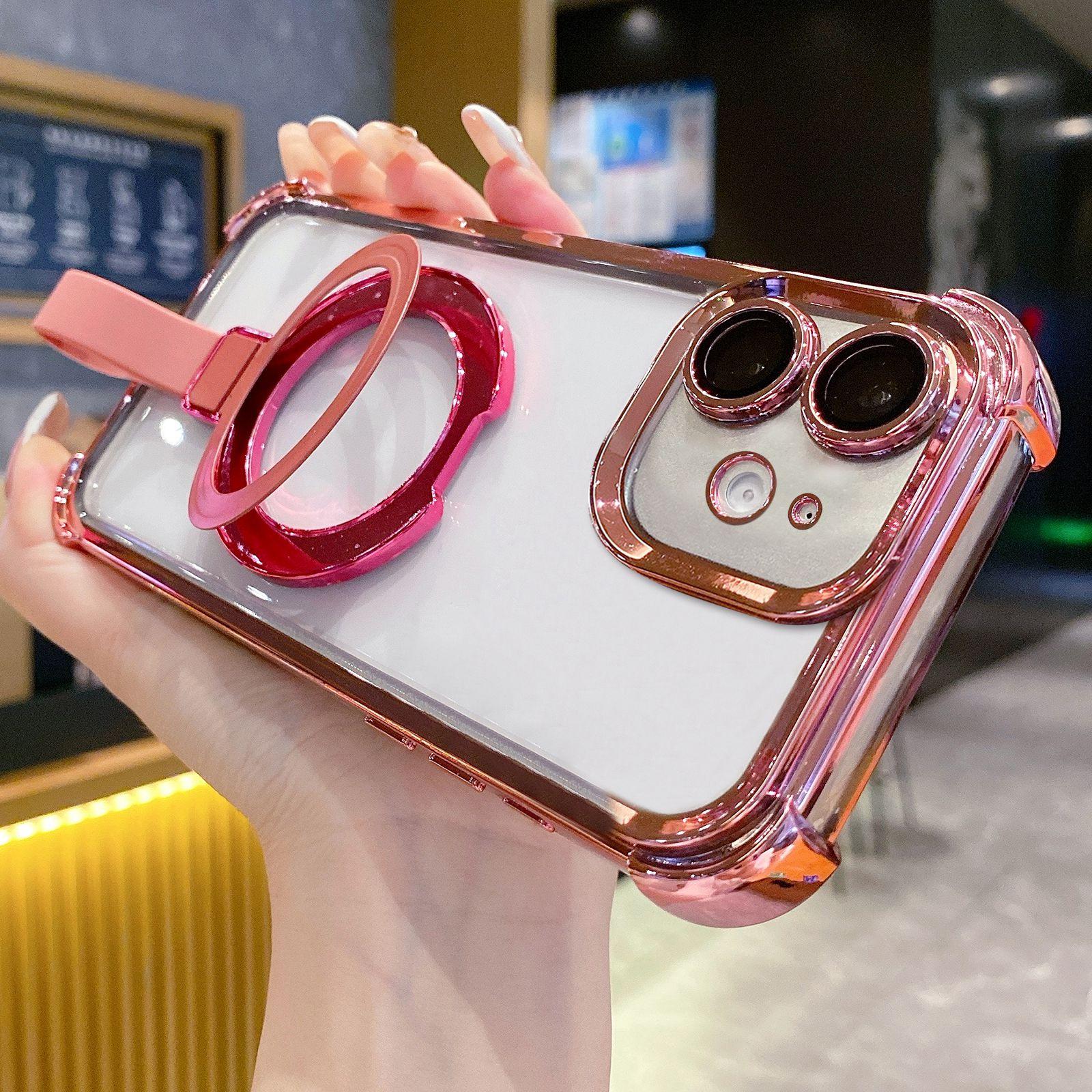 For iPhone 11 Crystal Shield Ring Holde TPU + Acrylic Magnetic Phone Case(Pink) - Shopkiz.com