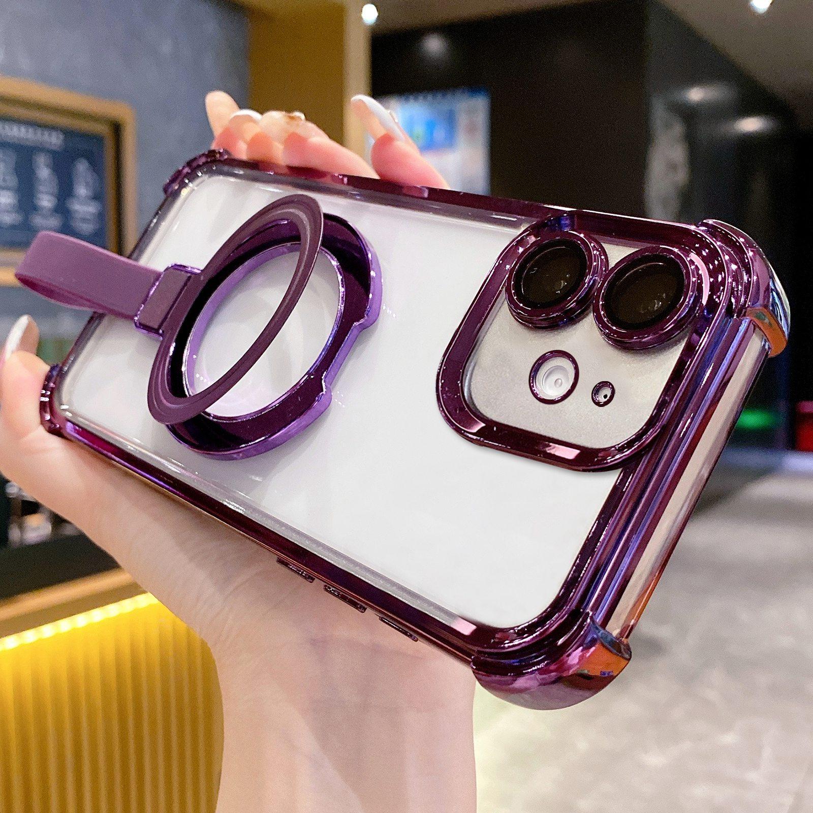 For iPhone 11 Crystal Shield Ring Holde TPU + Acrylic Magnetic Phone Case(Purple) - Shopkiz.com