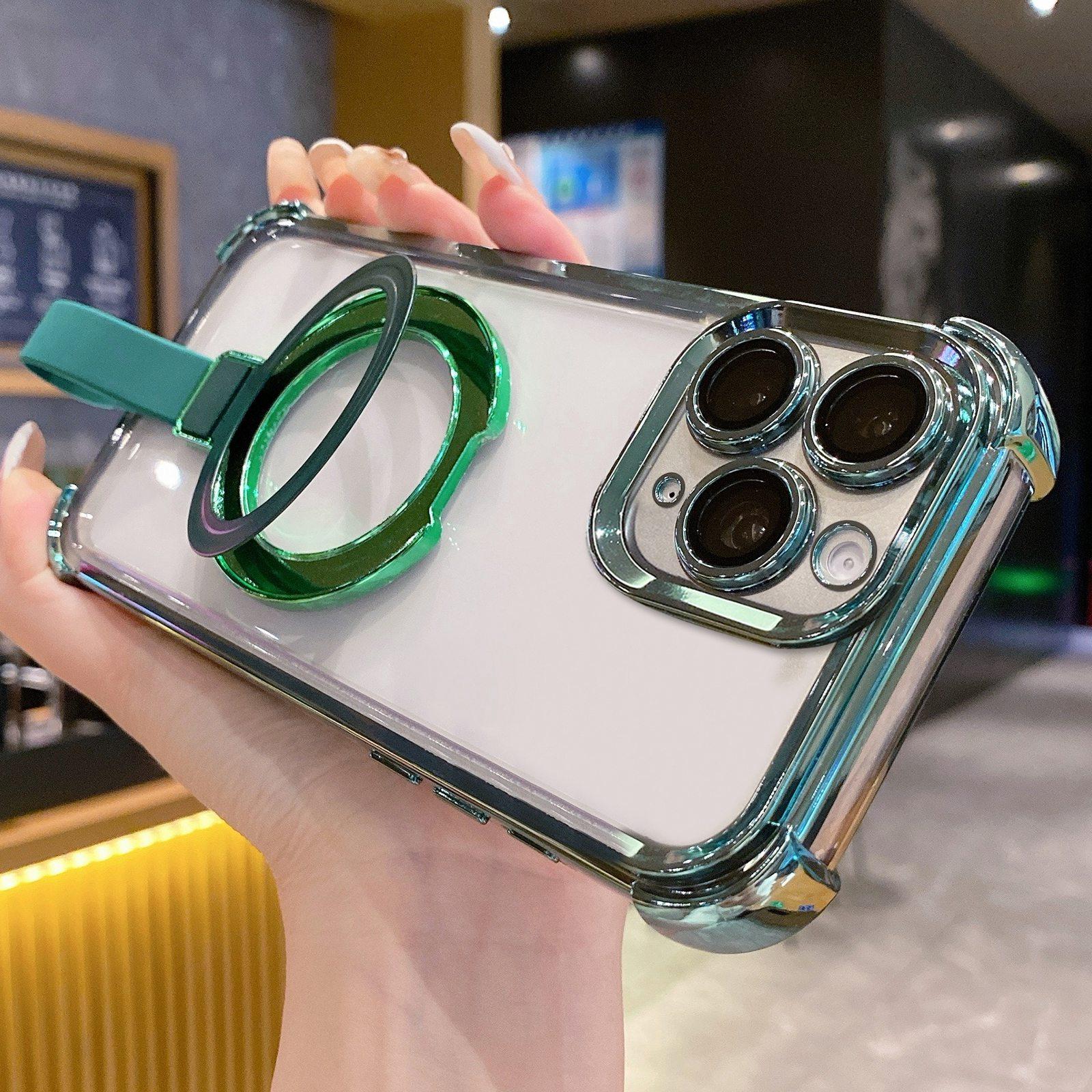 For iPhone 11 Pro Crystal Shield Ring Holde TPU + Acrylic Magnetic Phone Case(Green) - Shopkiz.com