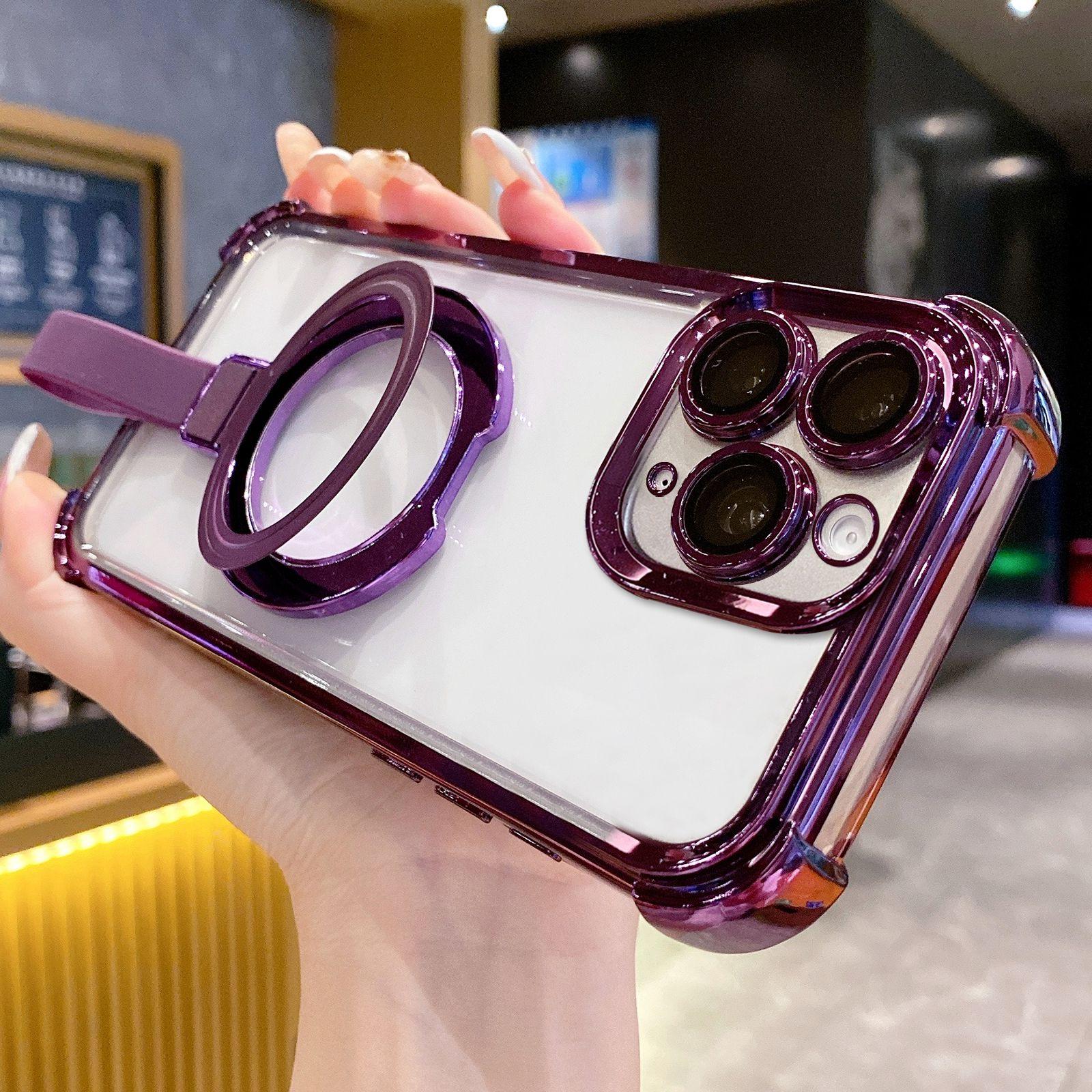For iPhone 11 Pro Max Crystal Shield Ring Holde TPU + Acrylic Magnetic Phone Case(Purple) - Shopkiz.com