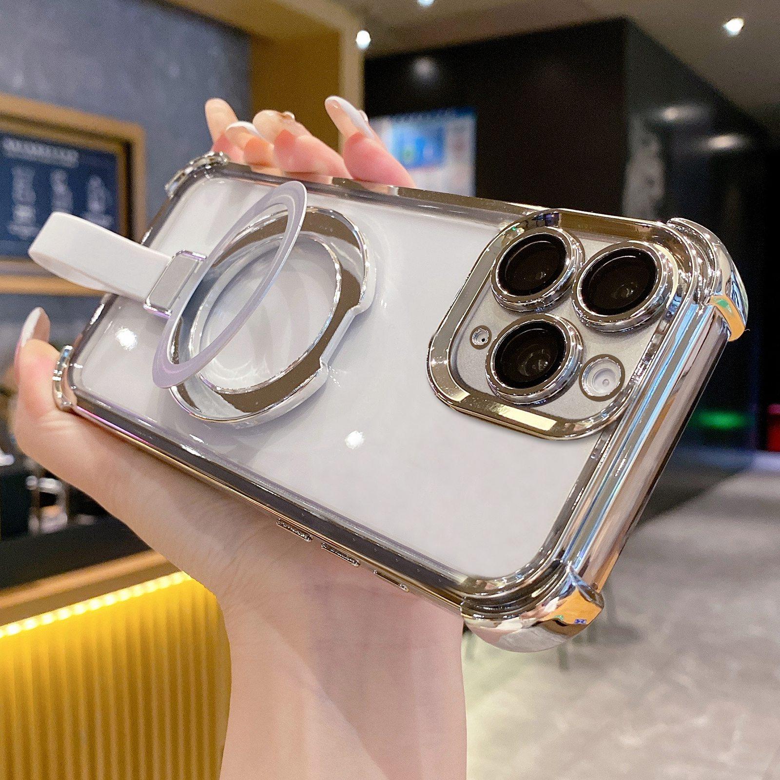 For iPhone 11 Pro Max Crystal Shield Ring Holde TPU + Acrylic Magnetic Phone Case(Silver) - Shopkiz.com