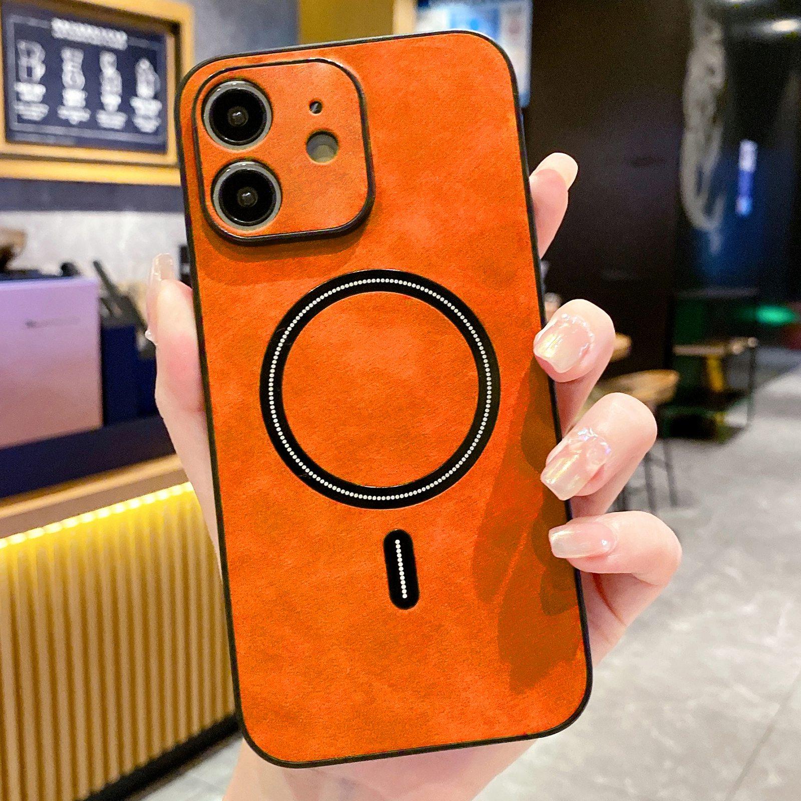 For iPhone 11 Lambskin Faux Leather Magnetic Phone Case(Orange) - Shopkiz.com