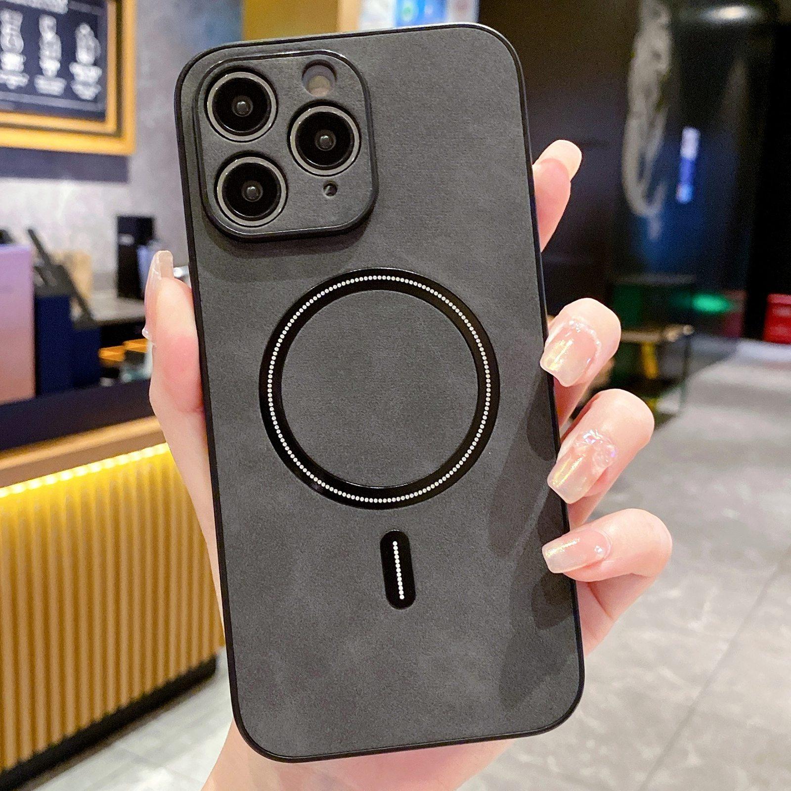 For iPhone 11 Pro Lambskin Faux Leather Magnetic Phone Case(Black) - Shopkiz.com