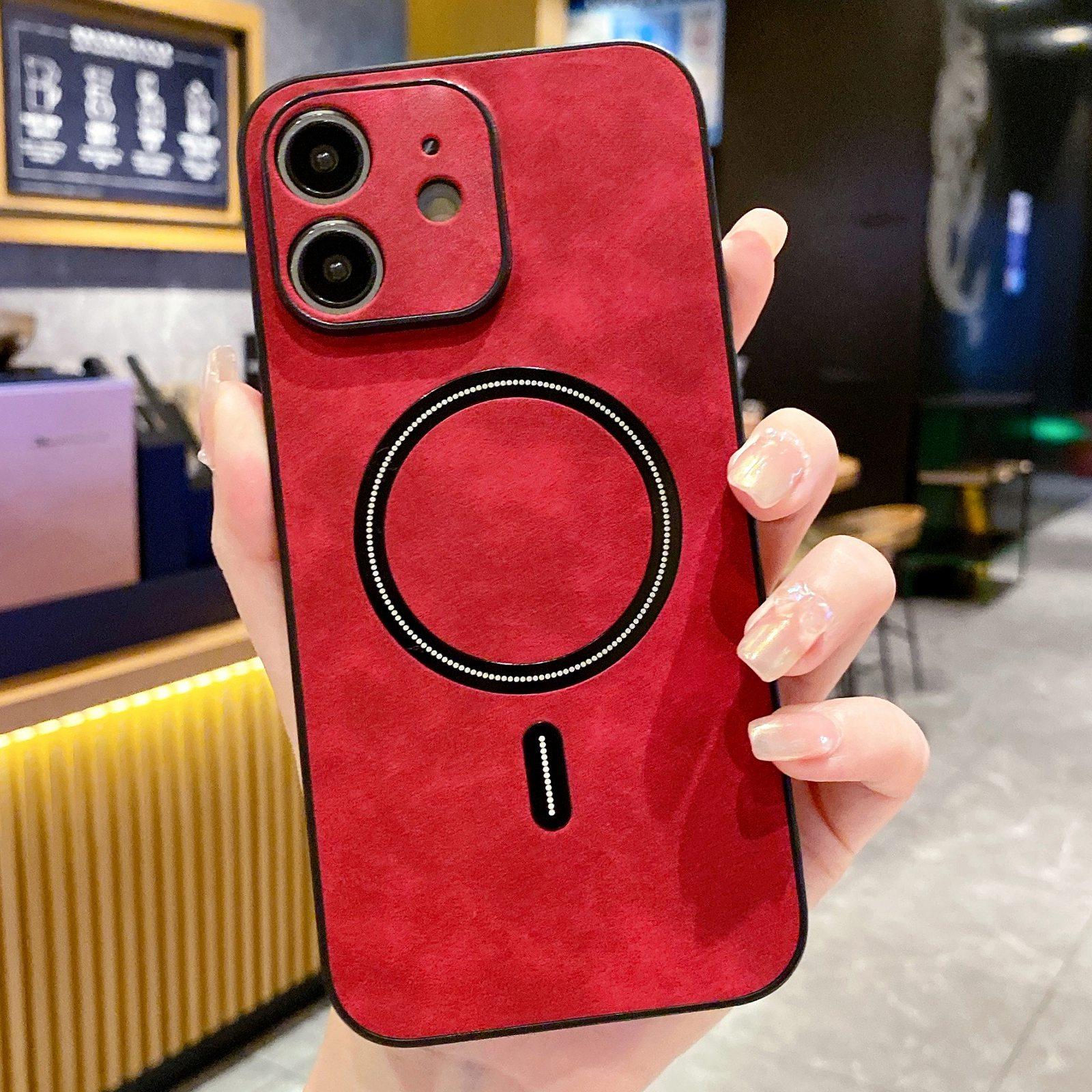 For iPhone 12 Lambskin Faux Leather Magnetic Phone Case(Red) - Shopkiz.com