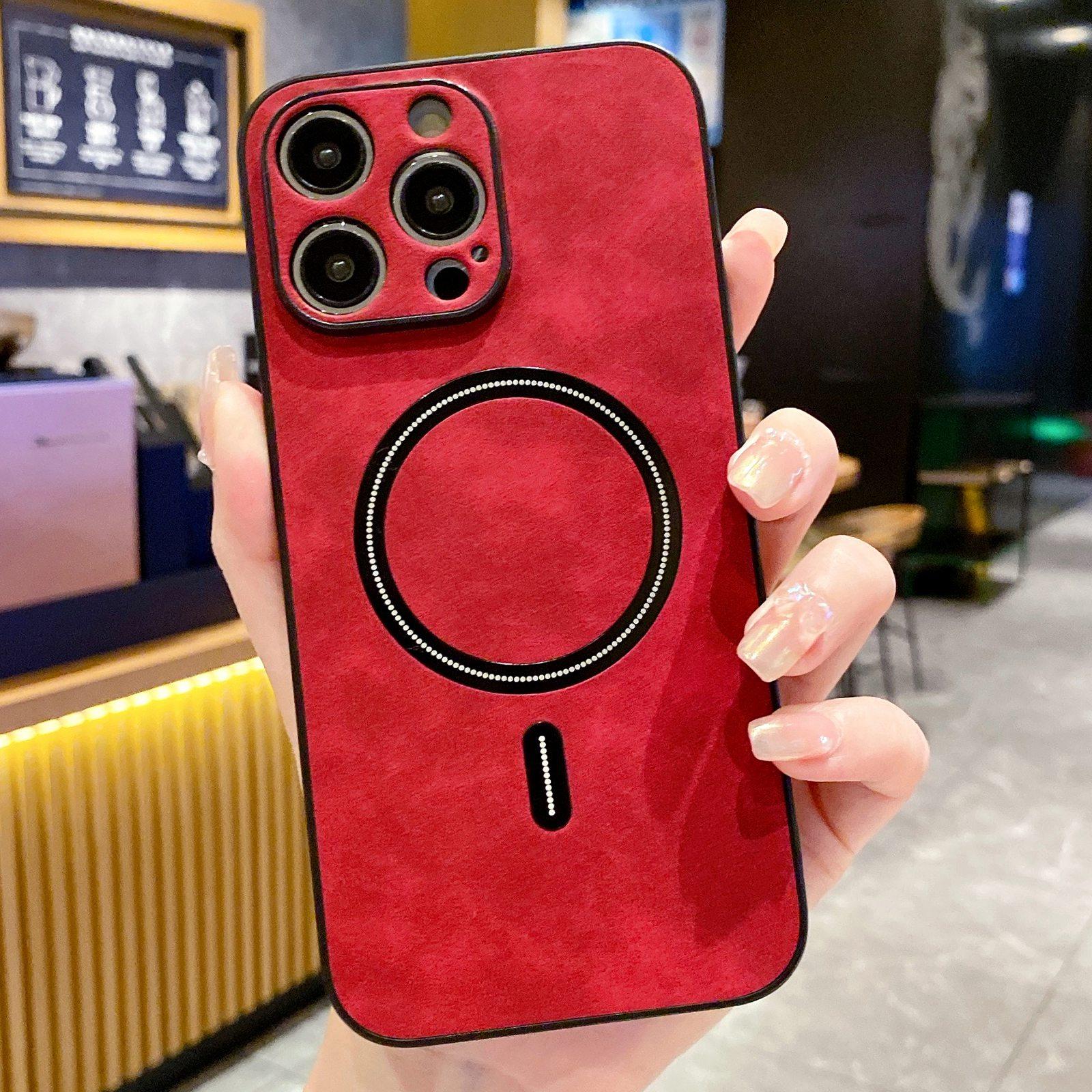 For iPhone 13 Pro Lambskin Faux Leather Magnetic Phone Case(Red) - Shopkiz.com