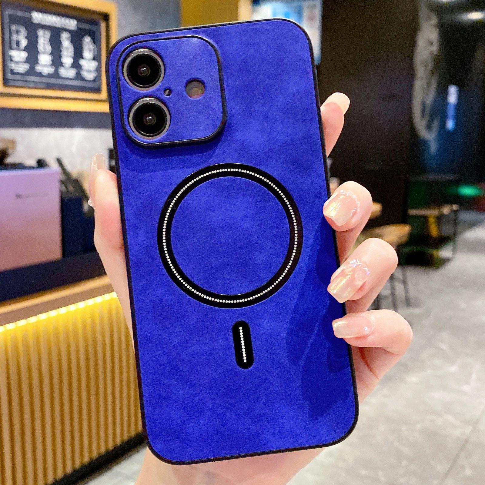 For iPhone 16 Plus Lambskin Faux Leather Magnetic Phone Case(Blue) - Shopkiz.com