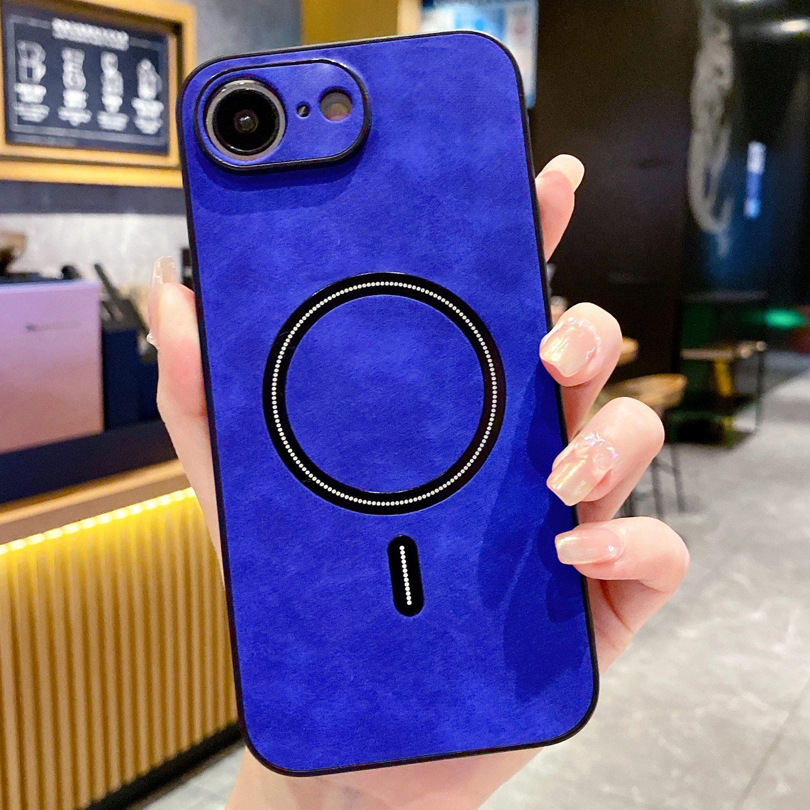 For iPhone 17e / 16e Lambskin Faux Leather Magnetic Phone Case(Blue) - Shopkiz.com
