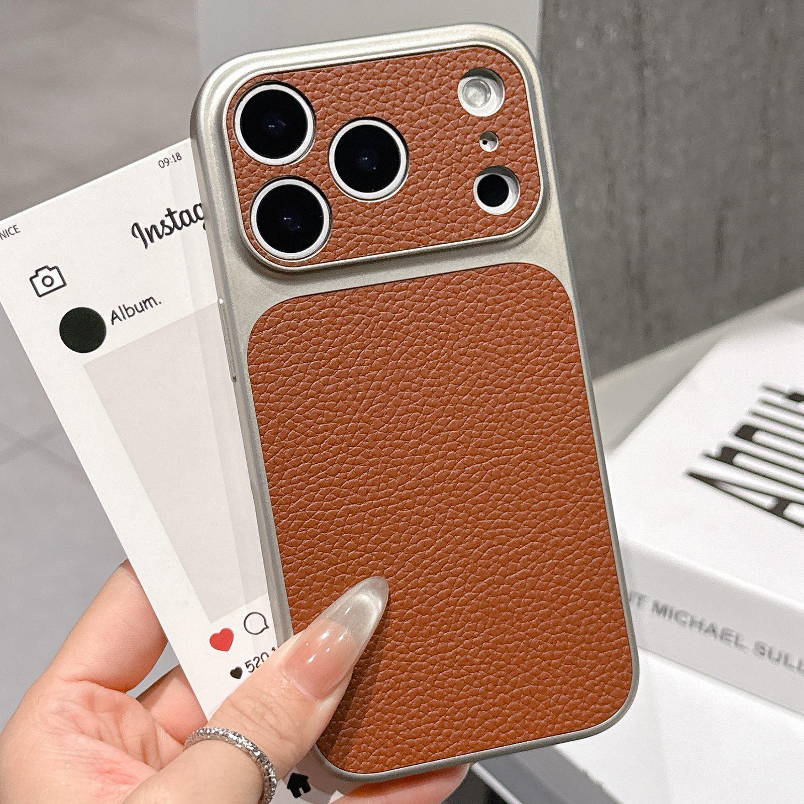 For iPhone 17 Pro Max Transforms Into 17 Series Large Window Frosted Lychee Texture Phone Case(Dark Brown) - Shopkiz.com