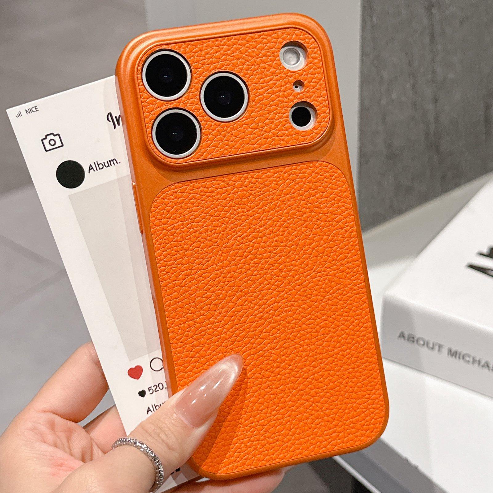 For iPhone 17 Pro Max Transforms Into 17 Series Large Window Frosted Lychee Texture Phone Case(Orange) - Shopkiz.com
