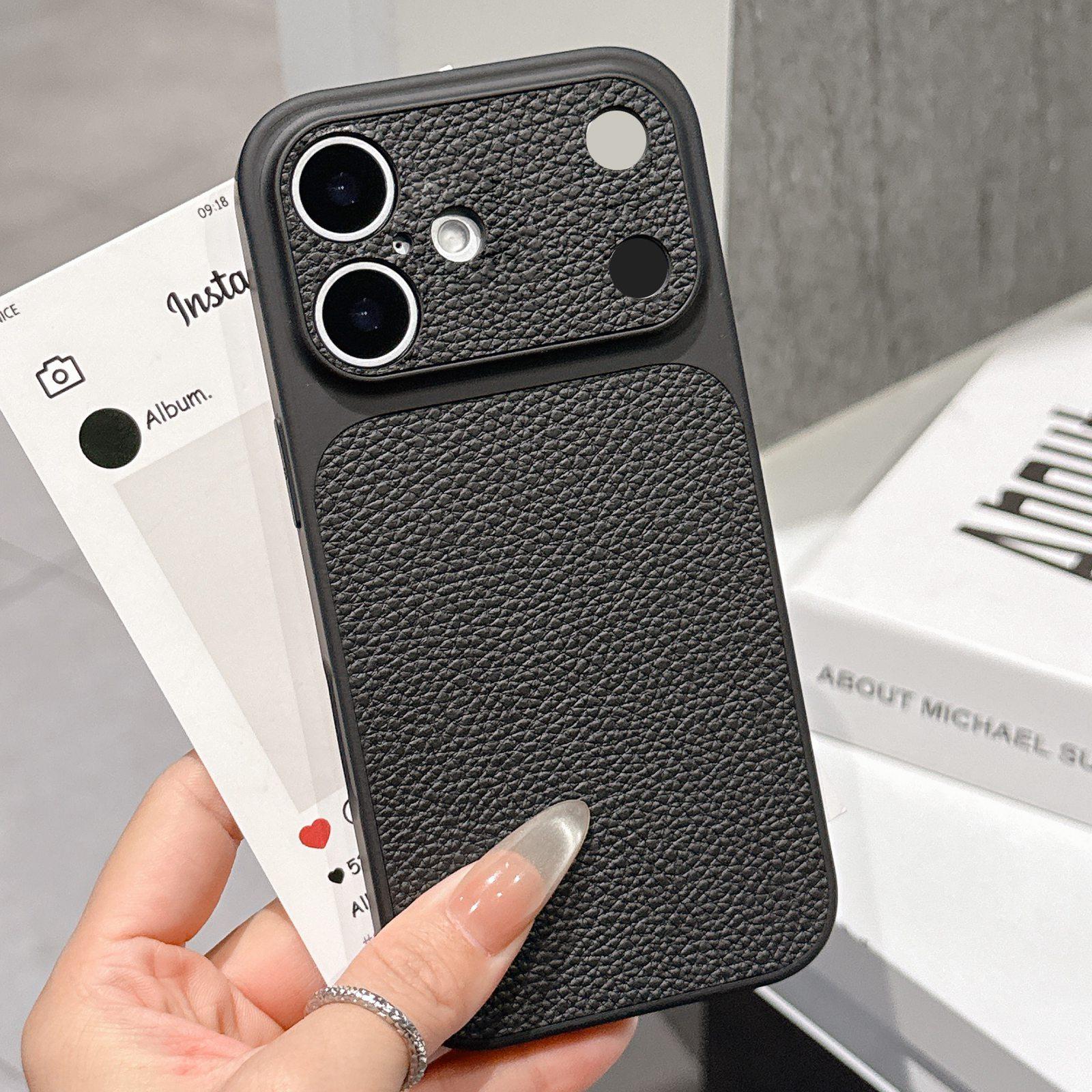 For iPhone 16 Transforms Into 17 Series Large Window Frosted Lychee Texture Phone Case(Black) - Shopkiz.com