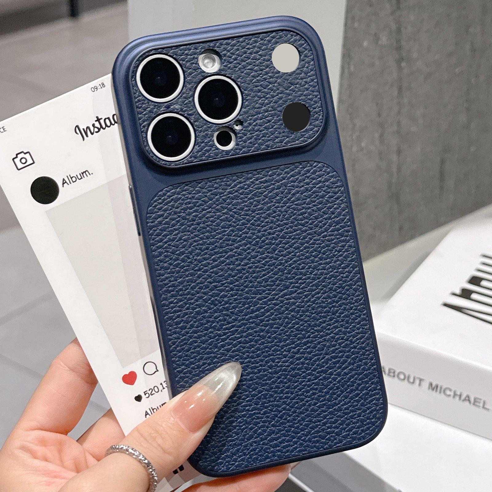 For iPhone 14 Pro Max Transforms Into 17 Series Large Window Frosted Lychee Texture Phone Case(Dark Blue) - Shopkiz.com