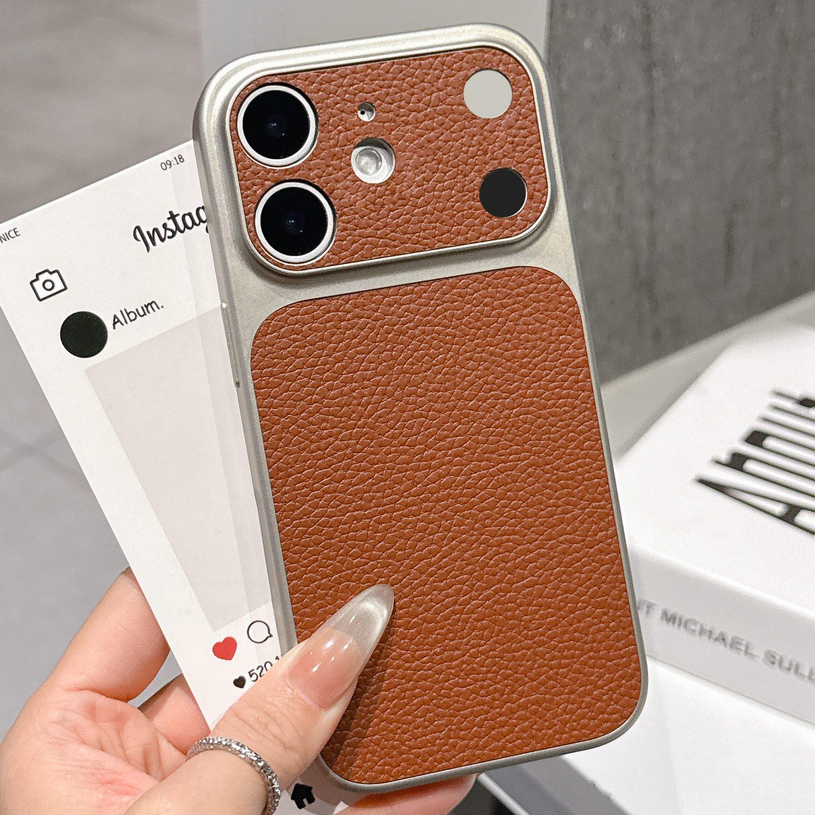 For iPhone 11 Transforms Into 17 Series Large Window Frosted Lychee Texture Phone Case(Dark Brown) - Shopkiz.com