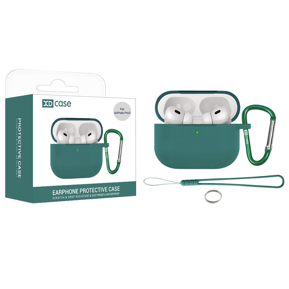 For AirPods Pro 3 XDcase 2.5mm Thick Silicone Earbud Protective Case with Hook(Dark Green) - Shopkiz.com