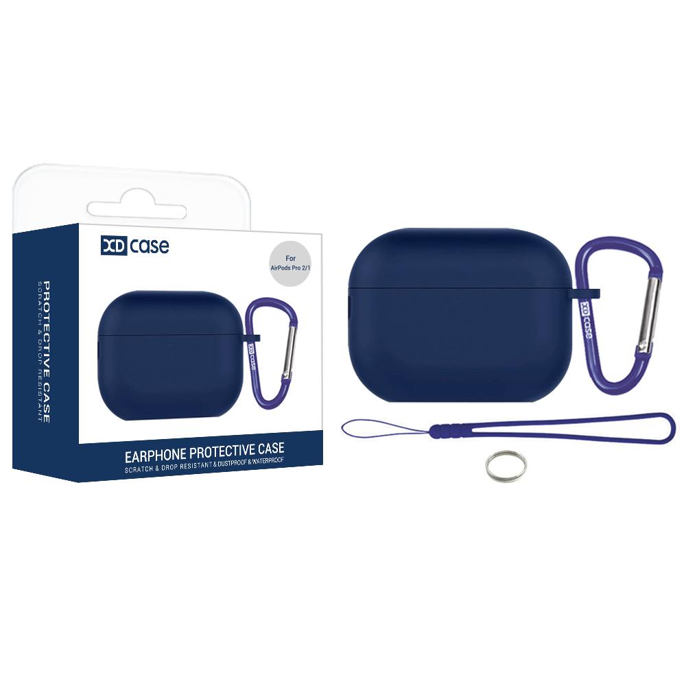 For AirPods Pro 2 / 1 XDcase 2.5mm Thick Silicone Earbud Protective Case with Hook(Dark Blue) - Shopkiz.com