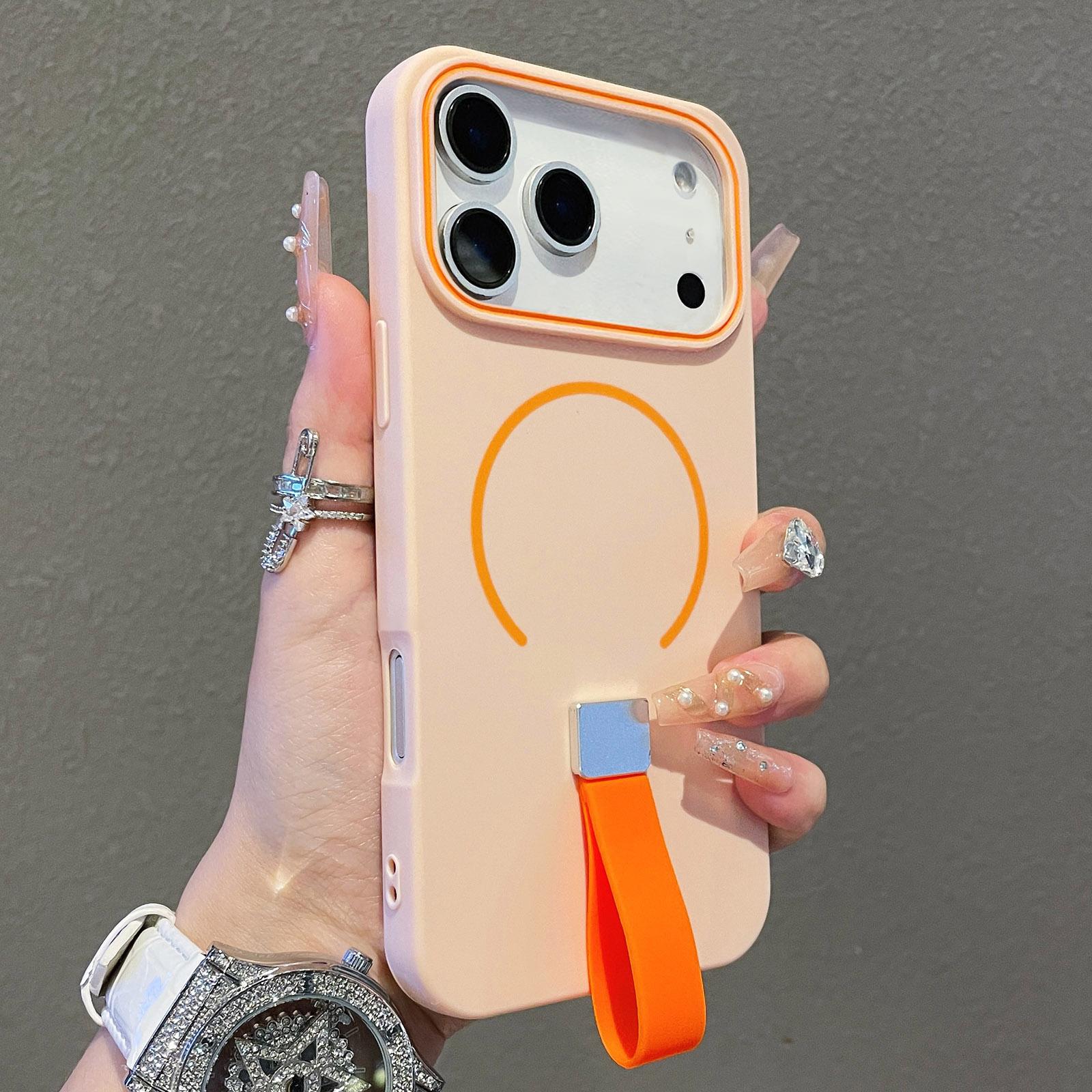 For iPhone 18 Pro Max Skin-feel Magnetic TPU Phone Case with Silicone Strap(Pink) - Shopkiz.com