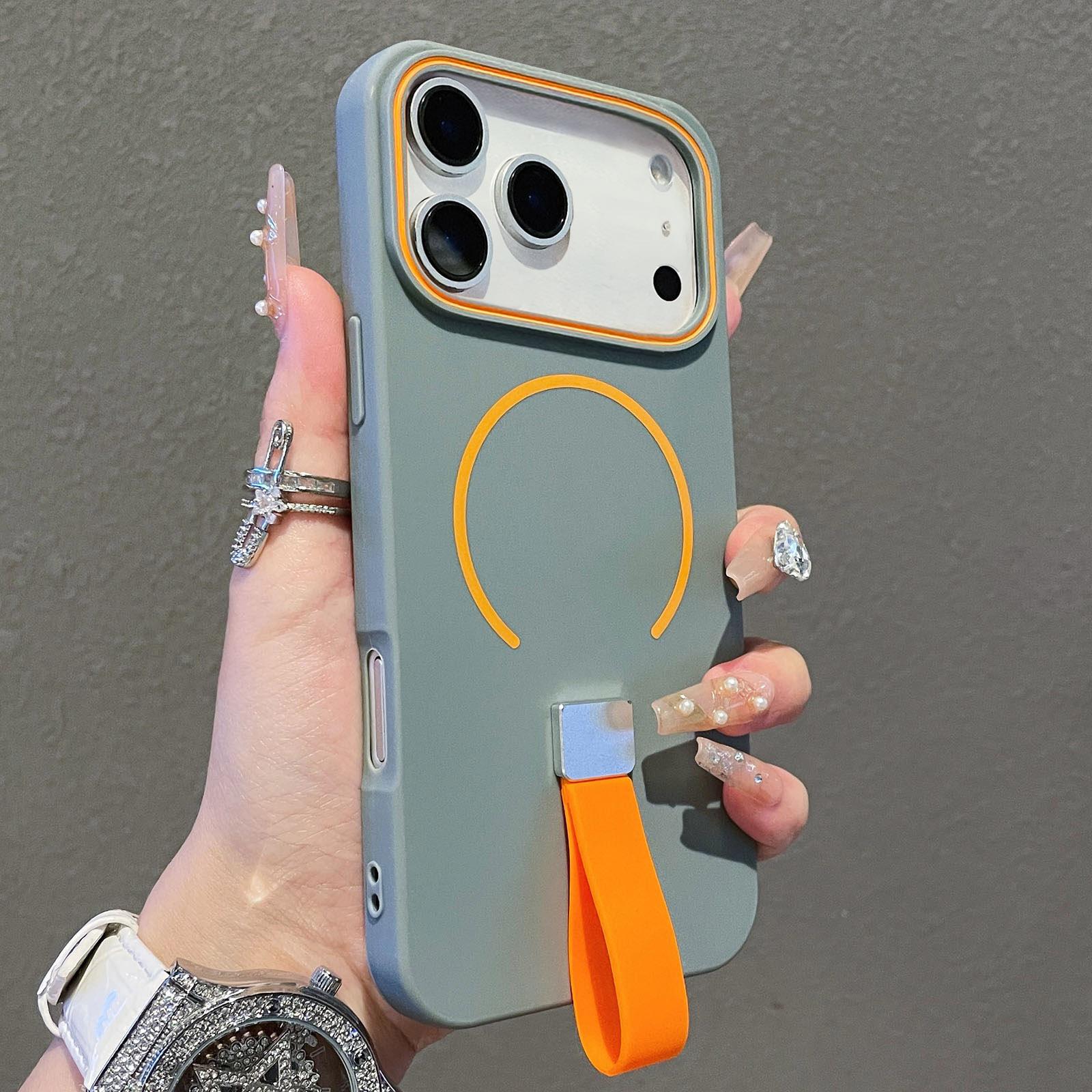 For iPhone 18 Pro Skin-feel Magnetic TPU Phone Case with Silicone Strap(Grey) - Shopkiz.com