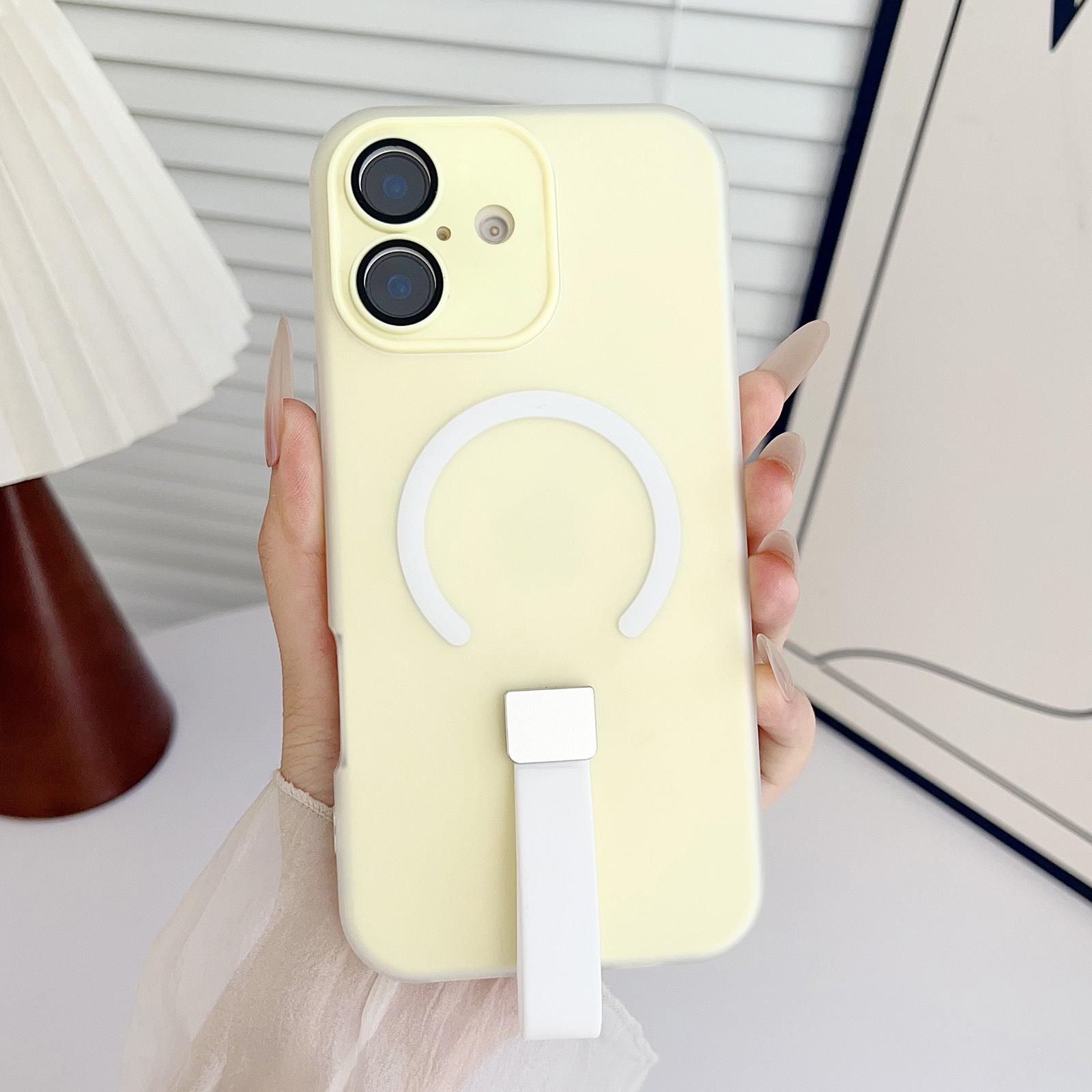 For iPhone 16 Eagle Eye Dual-layer Jelly Magnetic Phone Case with Silicone Strap & Lens Film(Yellow) - Shopkiz.com