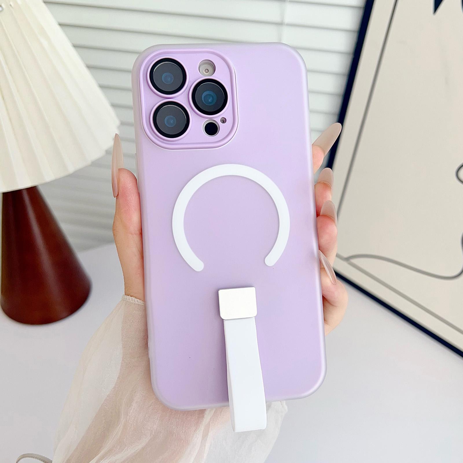 For iPhone 15 Pro Eagle Eye Dual-layer Jelly Magnetic Phone Case with Silicone Strap & Lens Film(Purple) - Shopkiz.com