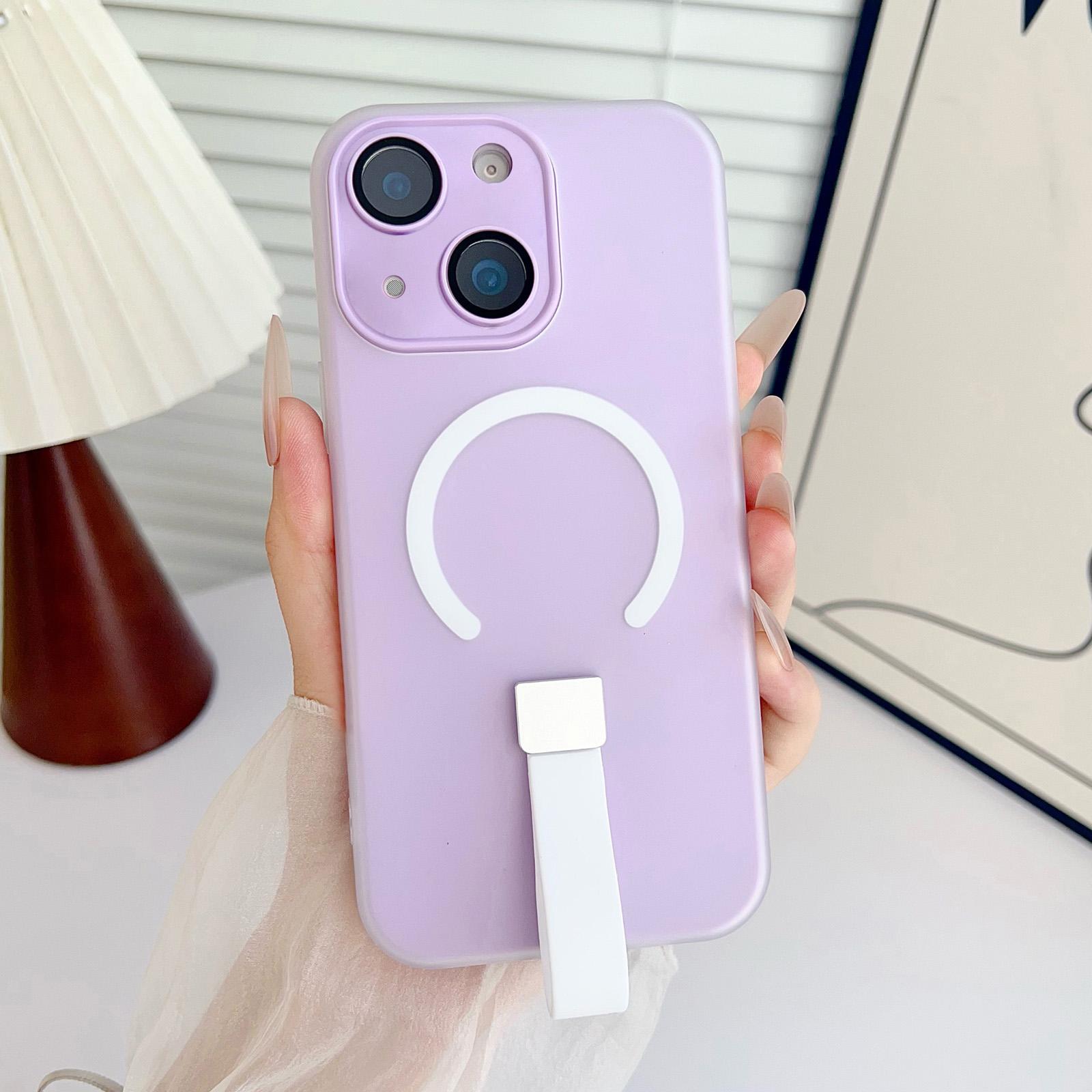 For iPhone 15 Plus Eagle Eye Dual-layer Jelly Magnetic Phone Case with Silicone Strap & Lens Film(Purple) - Shopkiz.com