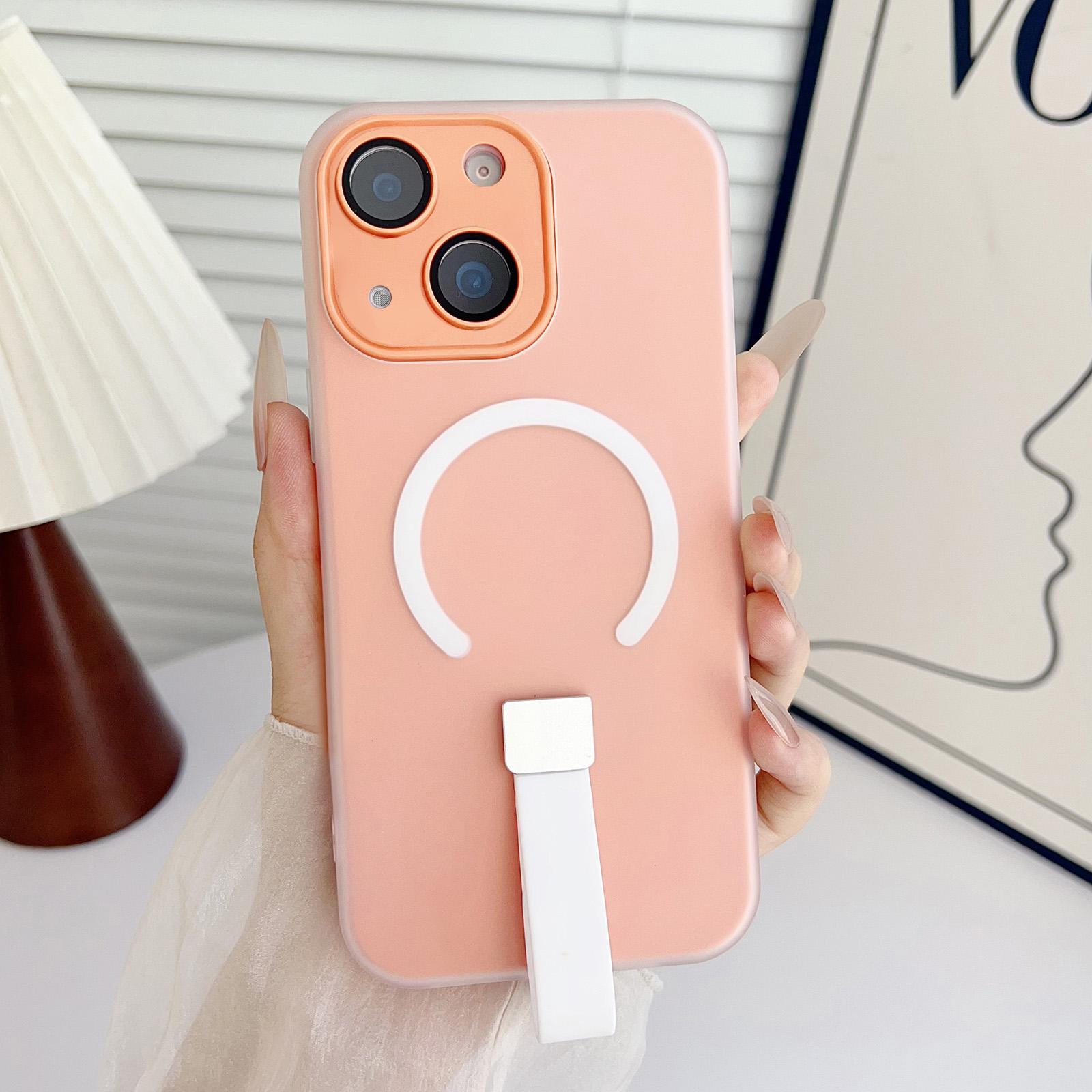 For iPhone 15 Eagle Eye Dual-layer Jelly Magnetic Phone Case with Silicone Strap & Lens Film(Orange) - Shopkiz.com
