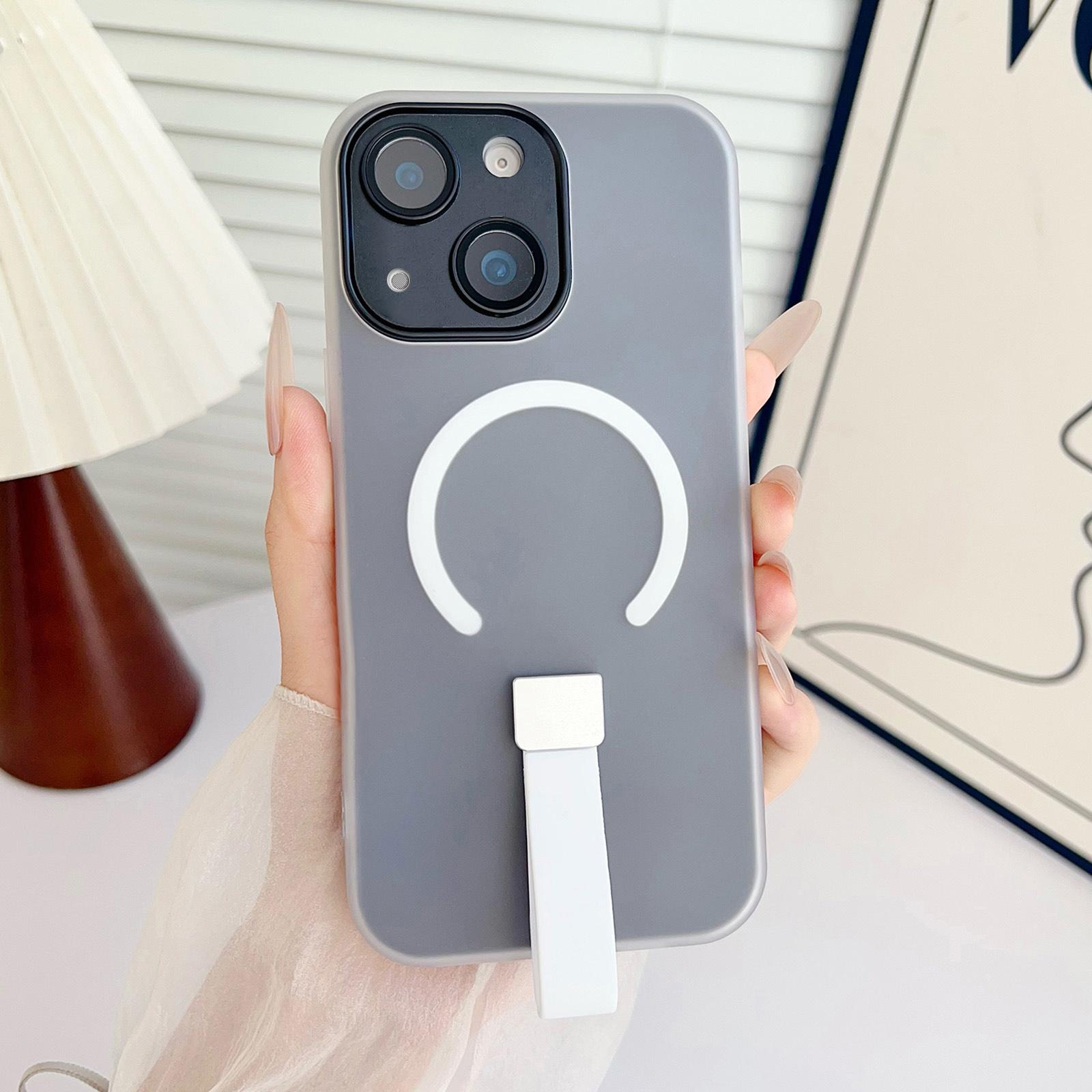 For iPhone 15 Eagle Eye Dual-layer Jelly Magnetic Phone Case with Silicone Strap & Lens Film(Black) - Shopkiz.com