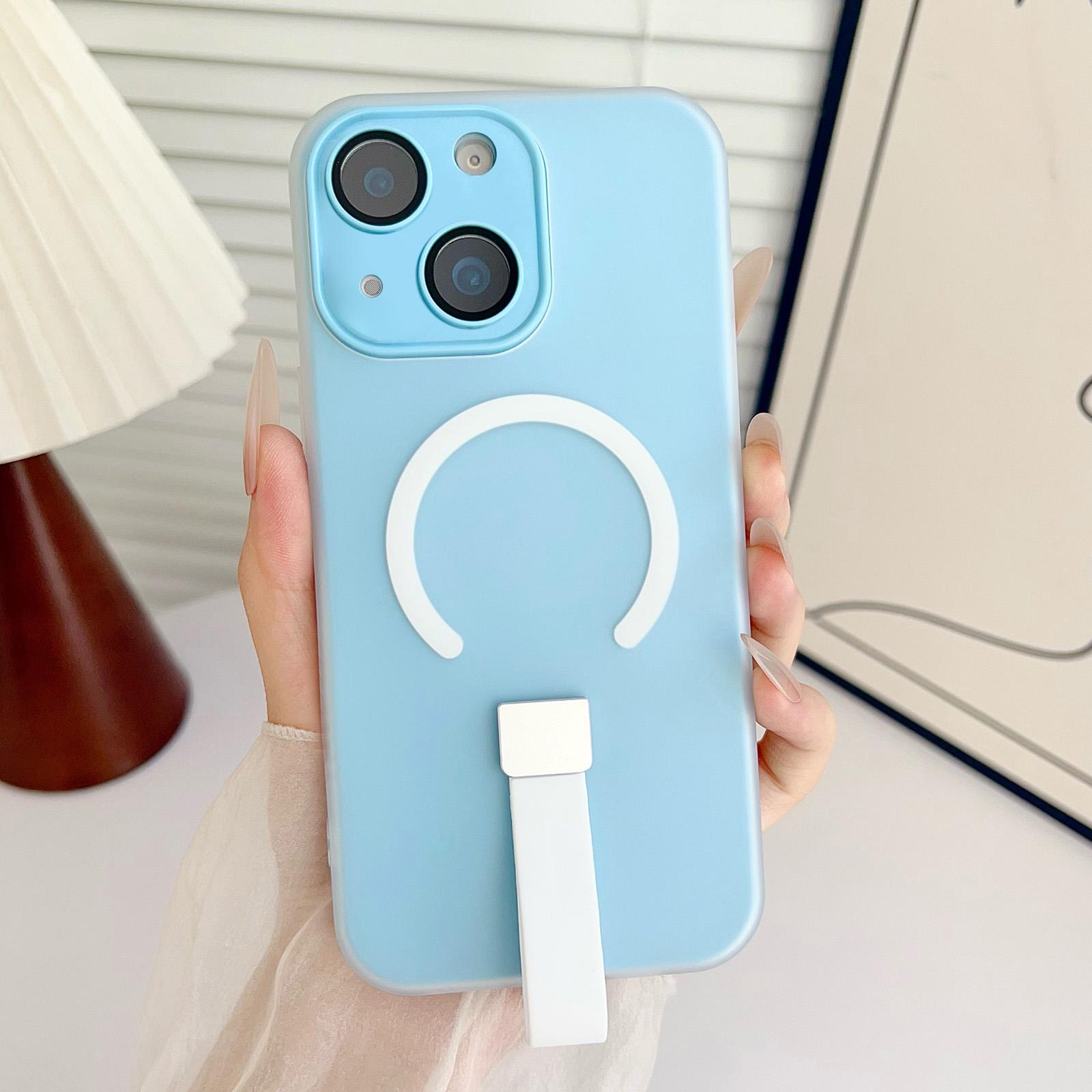 For iPhone 15 Eagle Eye Dual-layer Jelly Magnetic Phone Case with Silicone Strap & Lens Film(Sky Blue) - Shopkiz.com