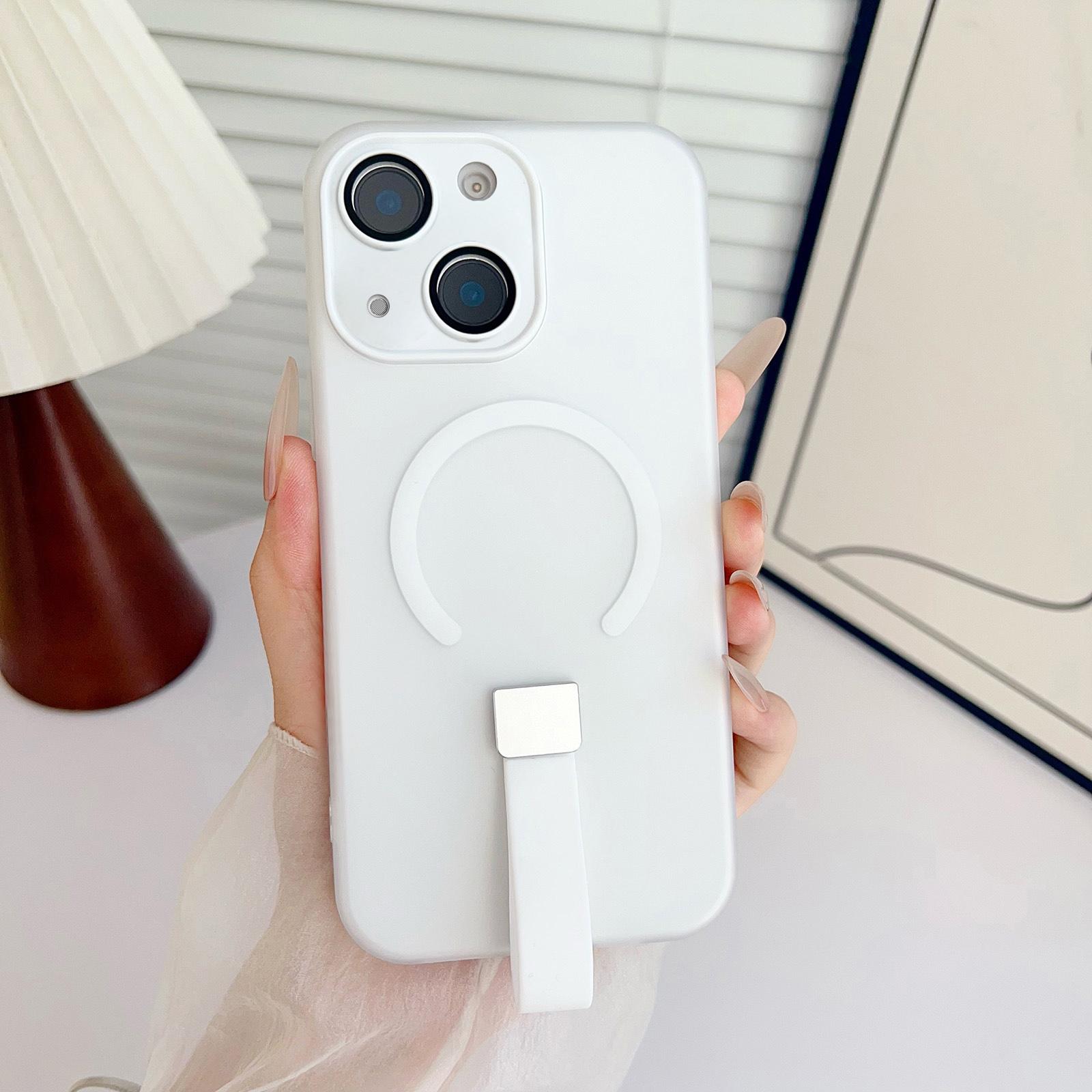 For iPhone 14 Eagle Eye Dual-layer Jelly Magnetic Phone Case with Silicone Strap & Lens Film(White) - Shopkiz.com