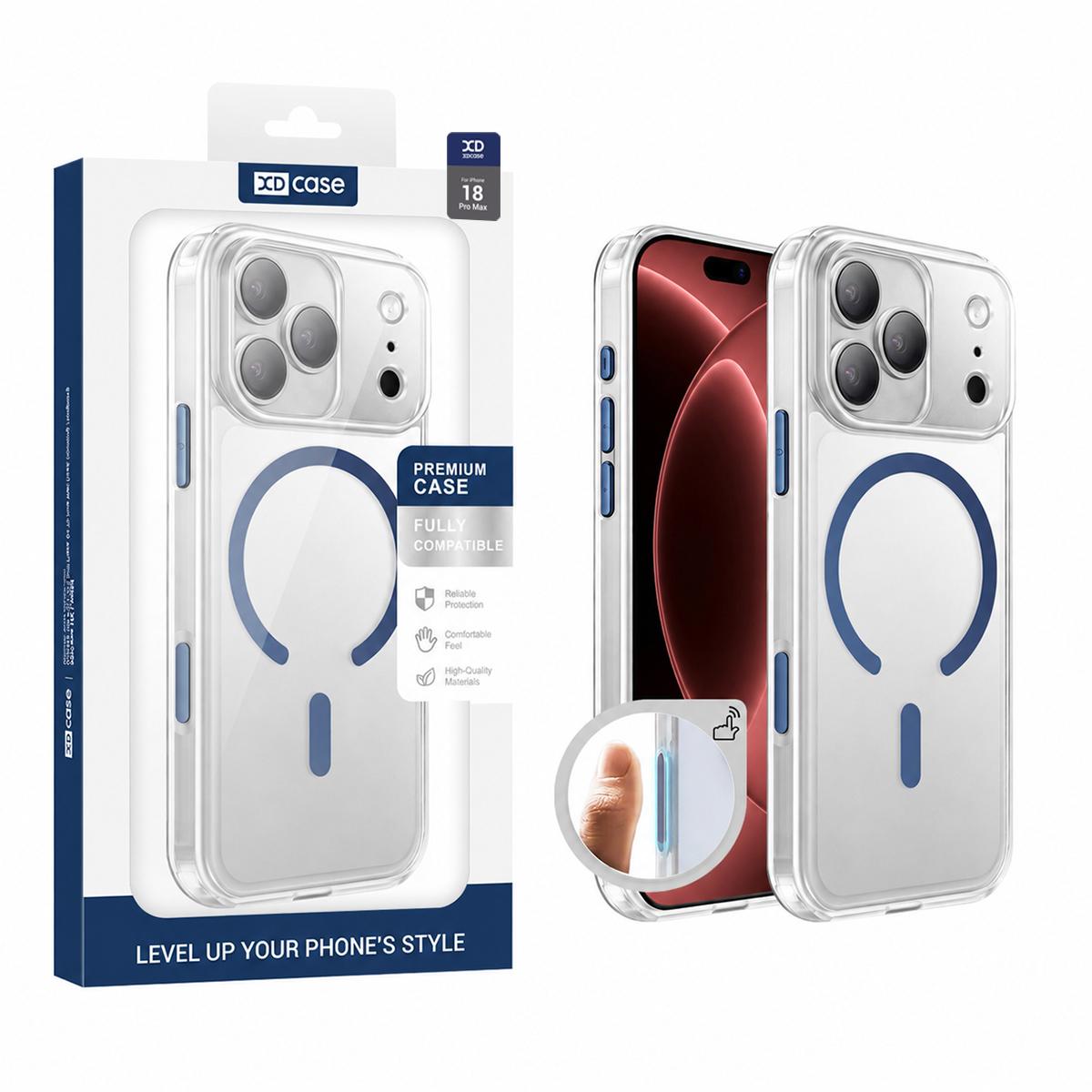 For iPhone 18 Pro Max XDcase Frosted Transparent Magnetic Shockproof Phone Case(Blue) - Shopkiz.com
