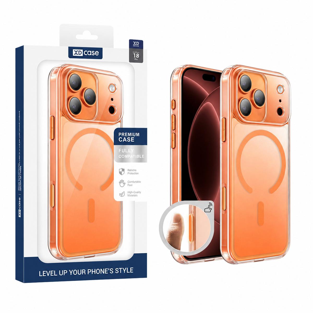 For iPhone 18 Pro XDcase Frosted Transparent Magnetic Shockproof Phone Case(Orange) - Shopkiz.com