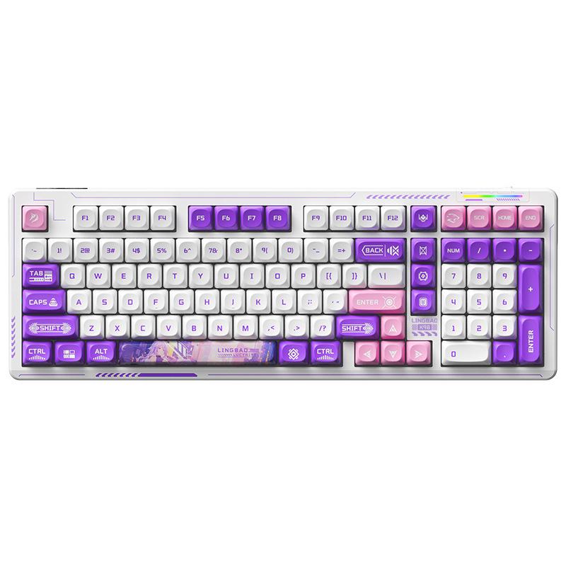 LINGBAO K98 101 Keys Triple-mode Wireless Game Keyboard, Type:White Purple-Flower Field Axis