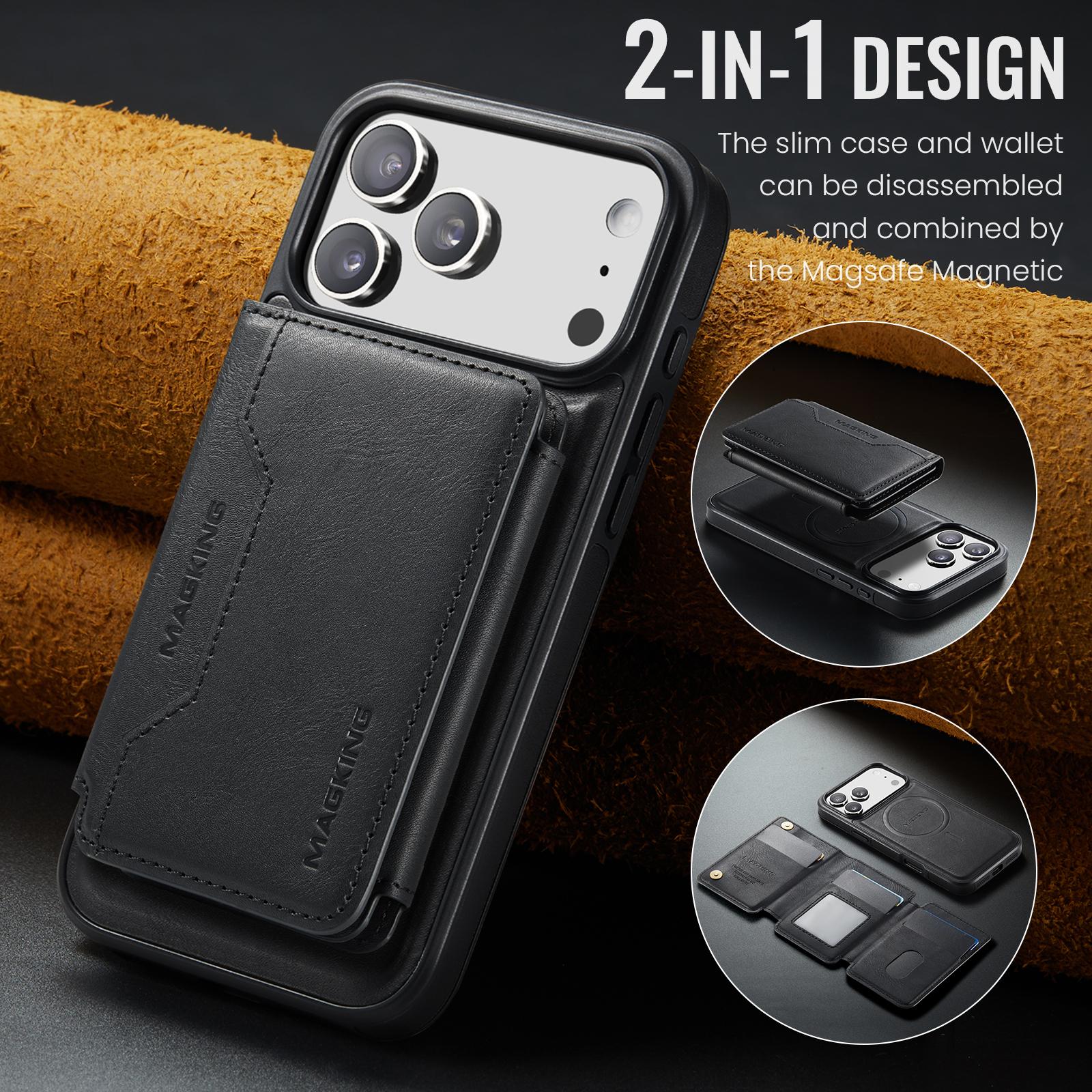 For iPhone 17 Pro Max MAGKING K3 Series MagSafe RFID K3 Pro Card Bag Detachable Phone Case(Black) - Shopkiz.com