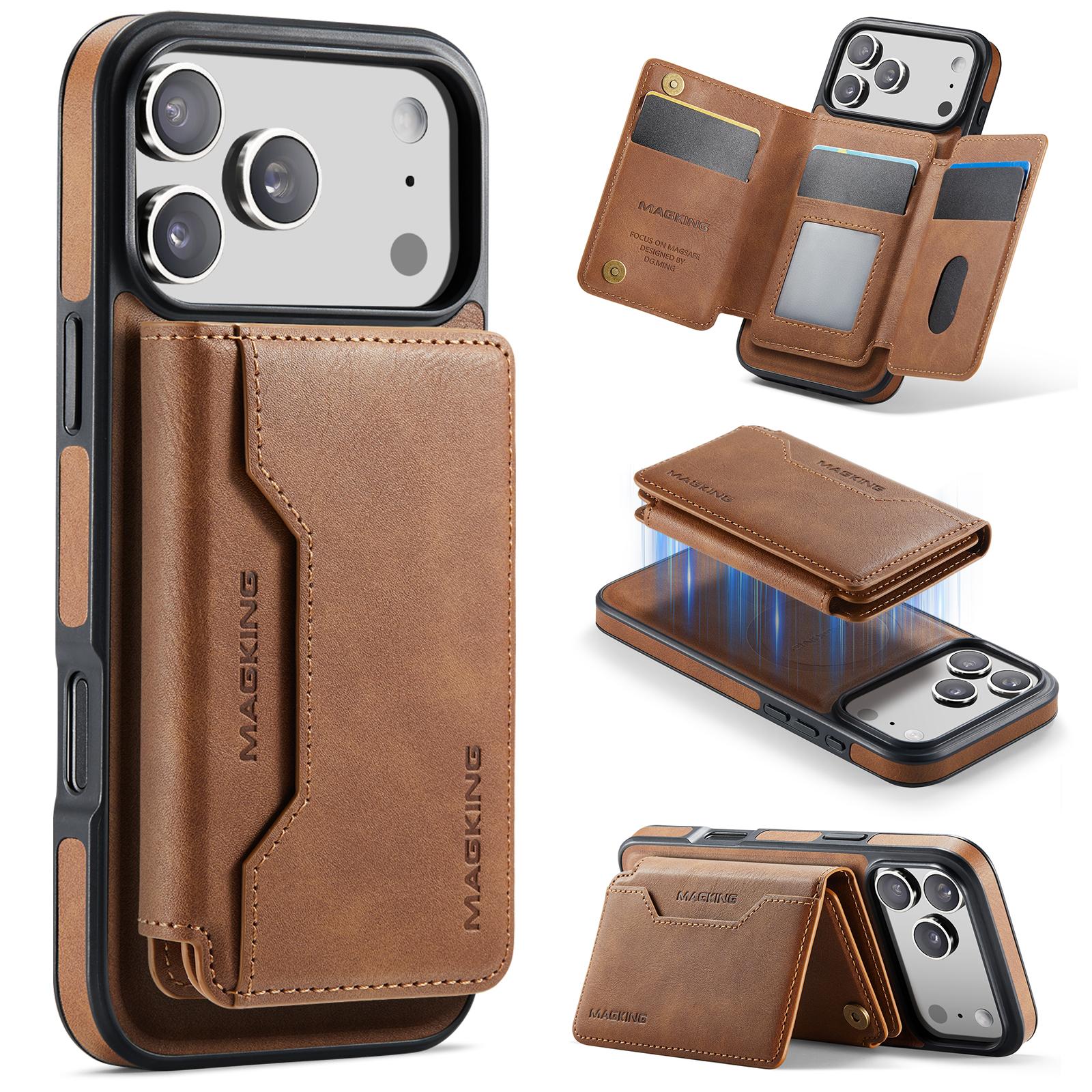 For iPhone 17 Pro Max MAGKING K3 Series MagSafe RFID K3 Pro Card Bag Detachable Phone Case(Brown) - Shopkiz.com