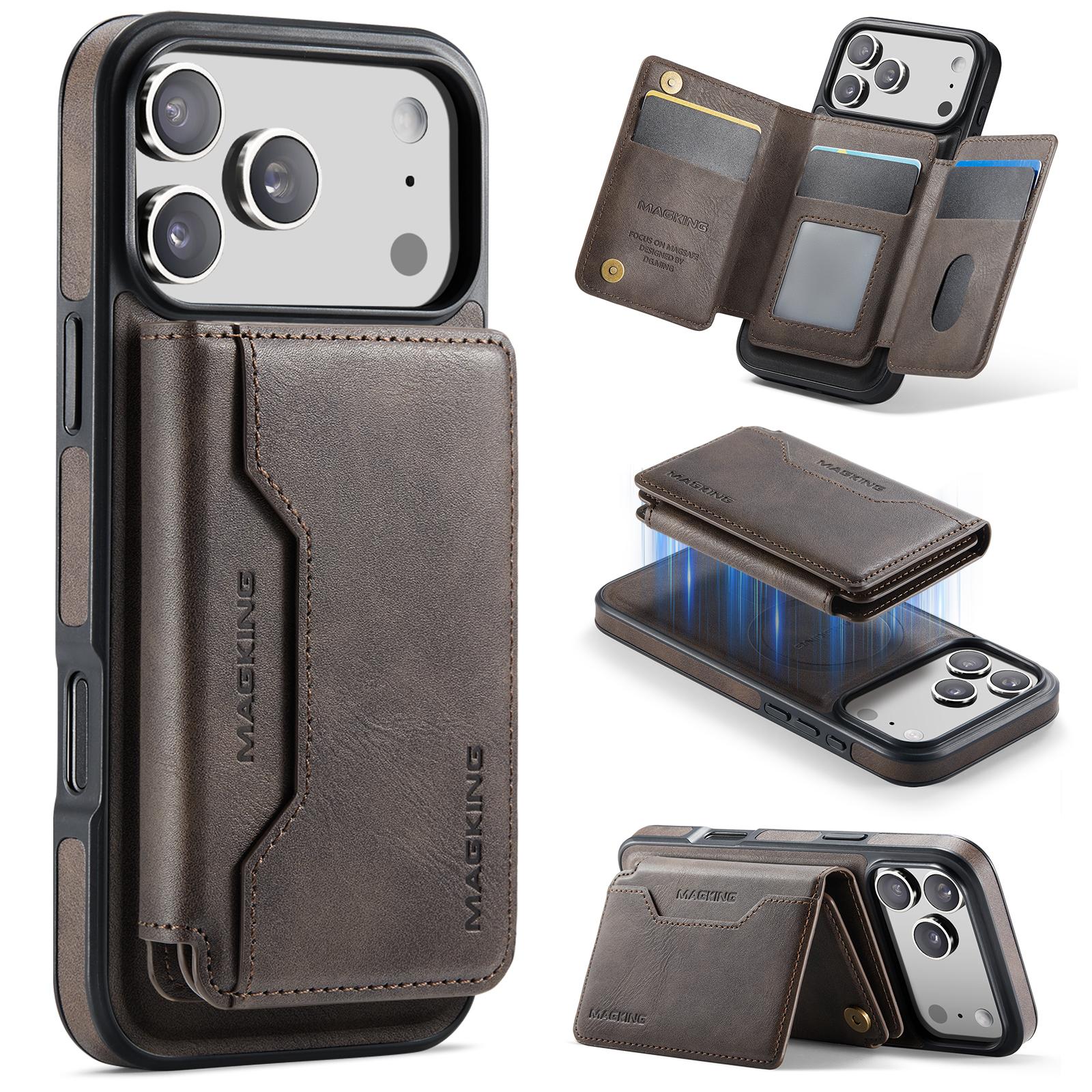 For iPhone 17 Pro Max MAGKING K3 Series MagSafe RFID K3 Pro Card Bag Detachable Phone Case(Coffee) - Shopkiz.com