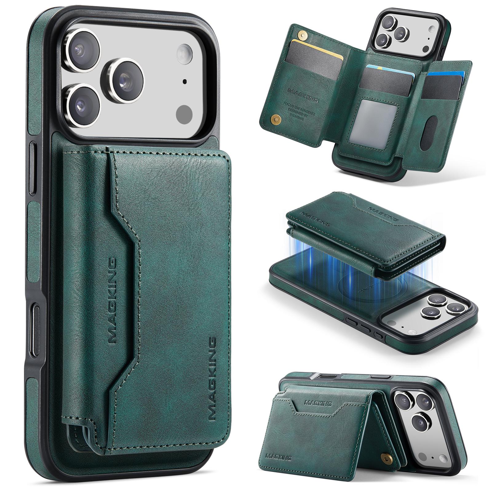 For iPhone 17 Pro Max MAGKING K3 Series MagSafe RFID K3 Pro Card Bag Detachable Phone Case(Green) - Shopkiz.com