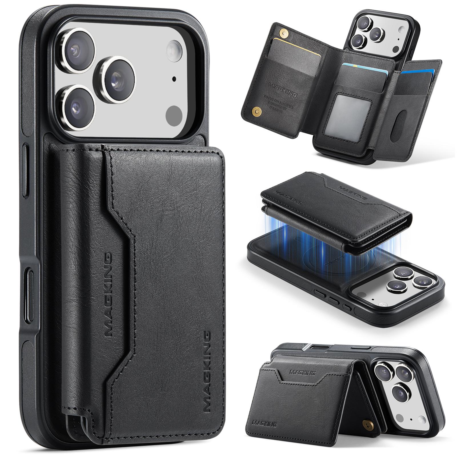 For iPhone 17 Pro MAGKING K3 Series MagSafe RFID K3 Pro Card Bag Detachable Phone Case(Black) - Shopkiz.com