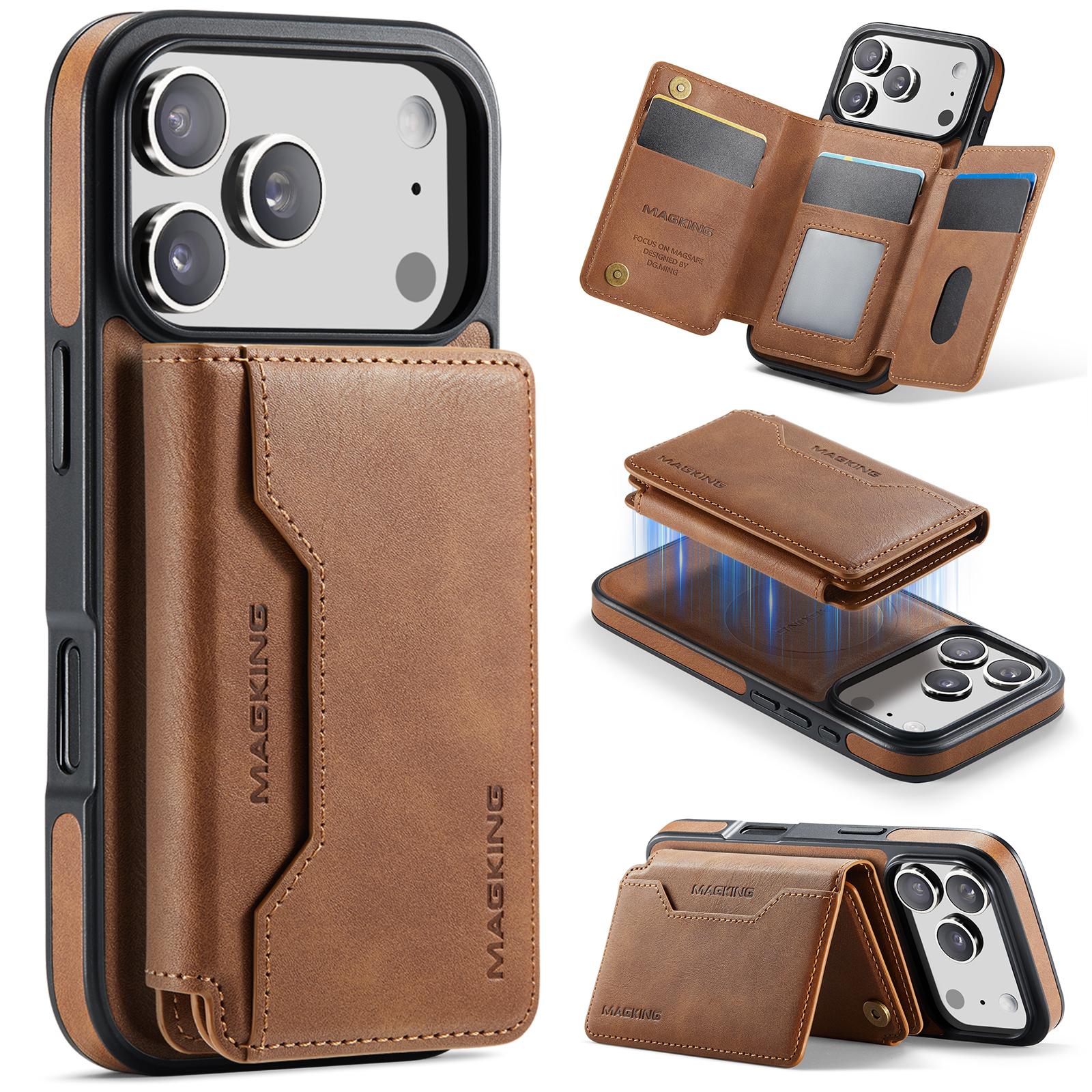 For iPhone 17 Pro MAGKING K3 Series MagSafe RFID K3 Pro Card Bag Detachable Phone Case(Brown) - Shopkiz.com