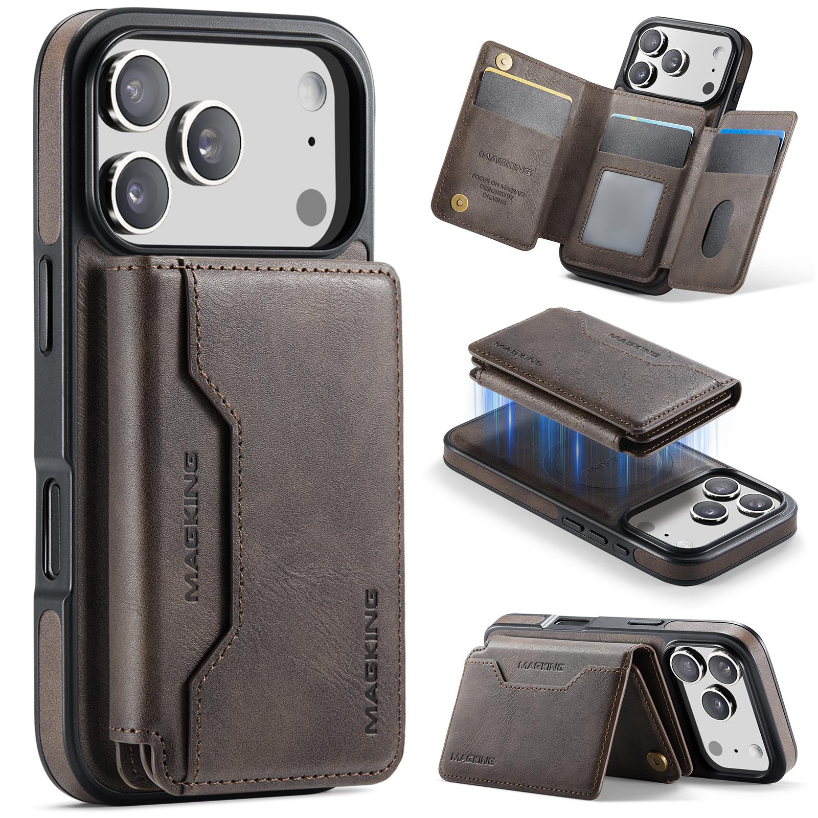 For iPhone 17 Pro MAGKING K3 Series MagSafe RFID K3 Pro Card Bag Detachable Phone Case(Coffee) - Shopkiz.com