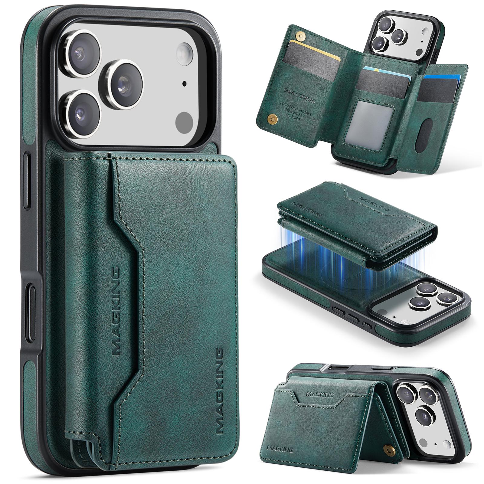 For iPhone 17 Pro MAGKING K3 Series MagSafe RFID K3 Pro Card Bag Detachable Phone Case(Green) - Shopkiz.com