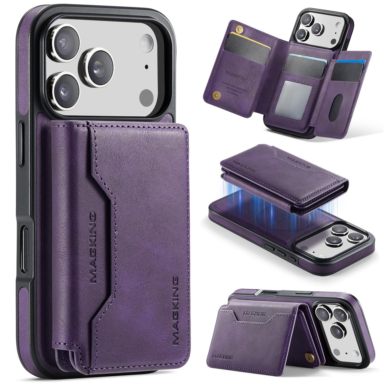 For iPhone 17 Pro MAGKING K3 Series MagSafe RFID K3 Pro Card Bag Detachable Phone Case(Purple) - Shopkiz.com